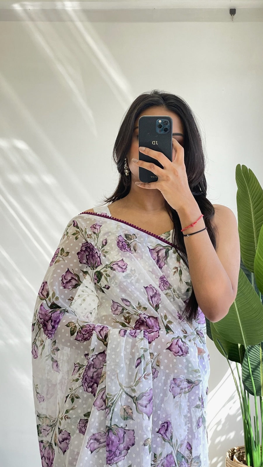 1-Min Ready to Wear 1000 Buti Floral Digital Print Saree with Unstitched Blouse - Purple Rose