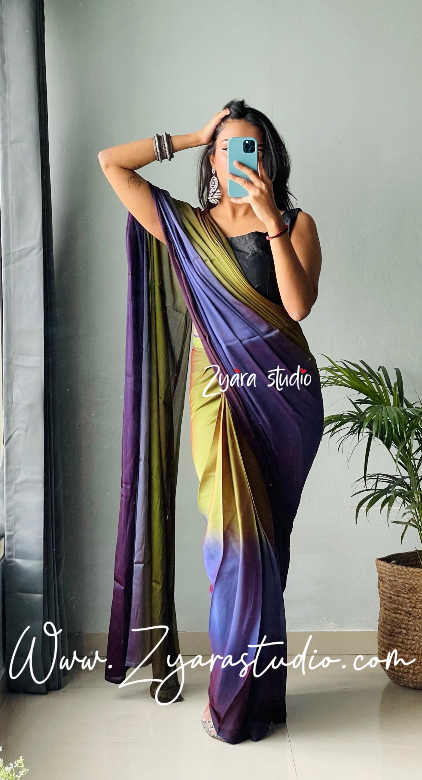 1-Min Ready to Wear Soft Nylon 3D Padding Saree with Unstitched Blouse - Avocado Pallavi