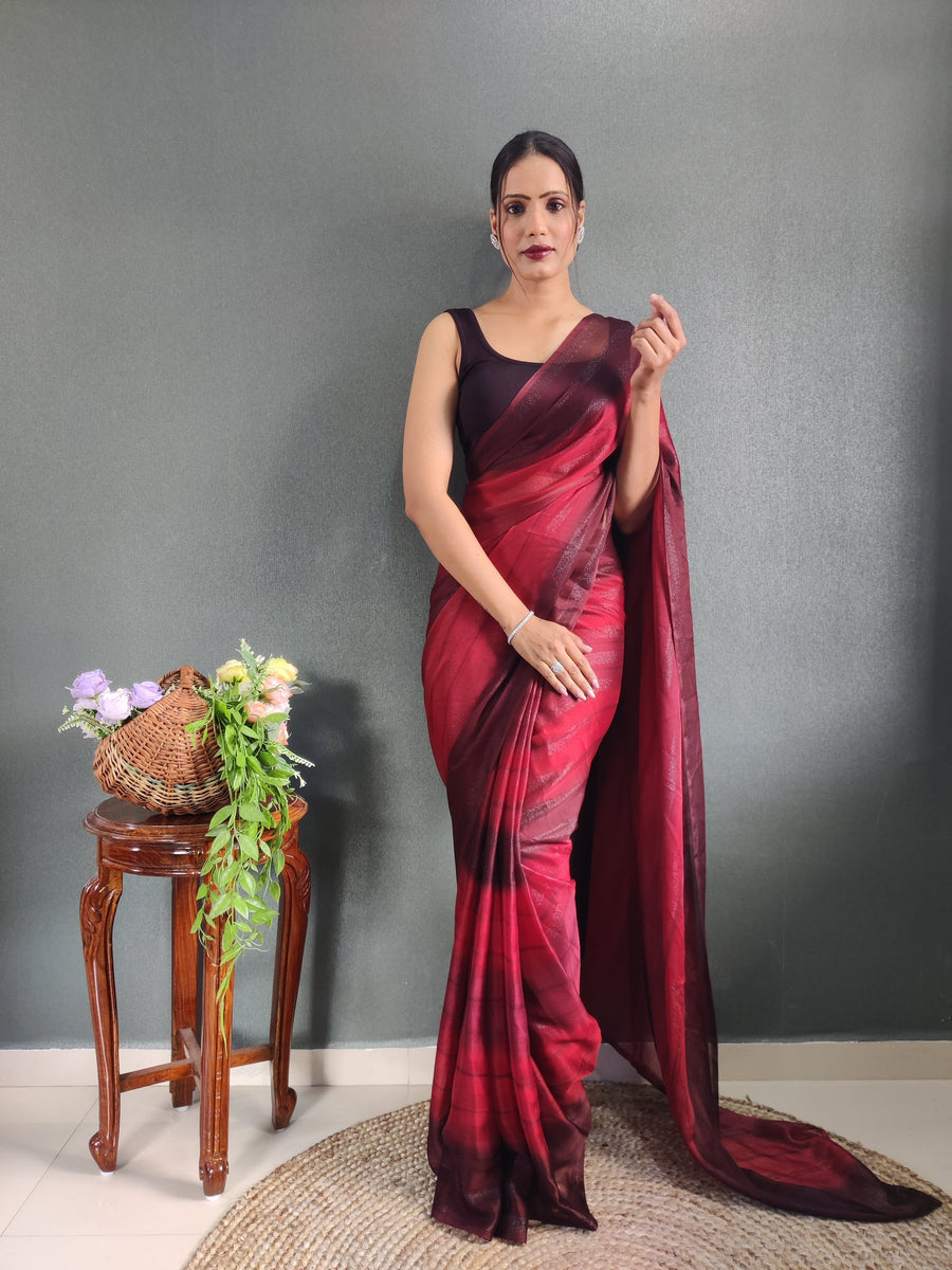 heer Maroon - 1 Min Ready To Wear Maroon Shade Heer Saree