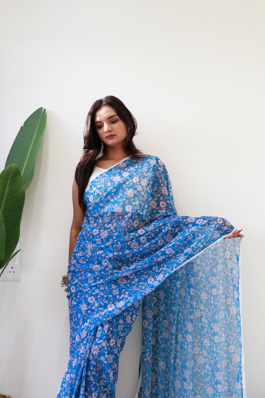 1 Minute Ready to Wear Disha Fox Georgette Digital Floral Saree