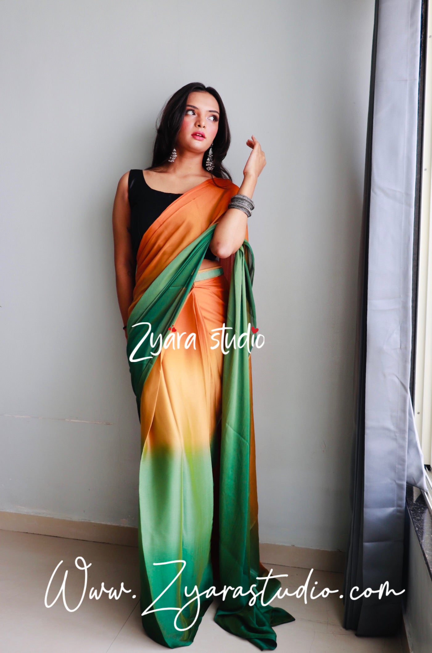 1-Min Ready to Wear Soft Nylon 3D Padding Saree with Unstitched Blouse - Kachi Keri Pallavi