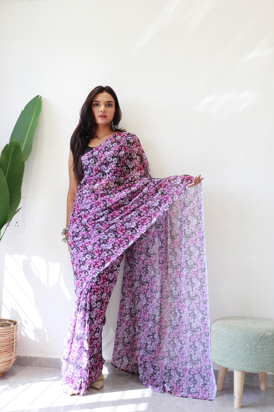 1 Minute Ready to Wear Mira Fox Georgette Digital Floral Saree