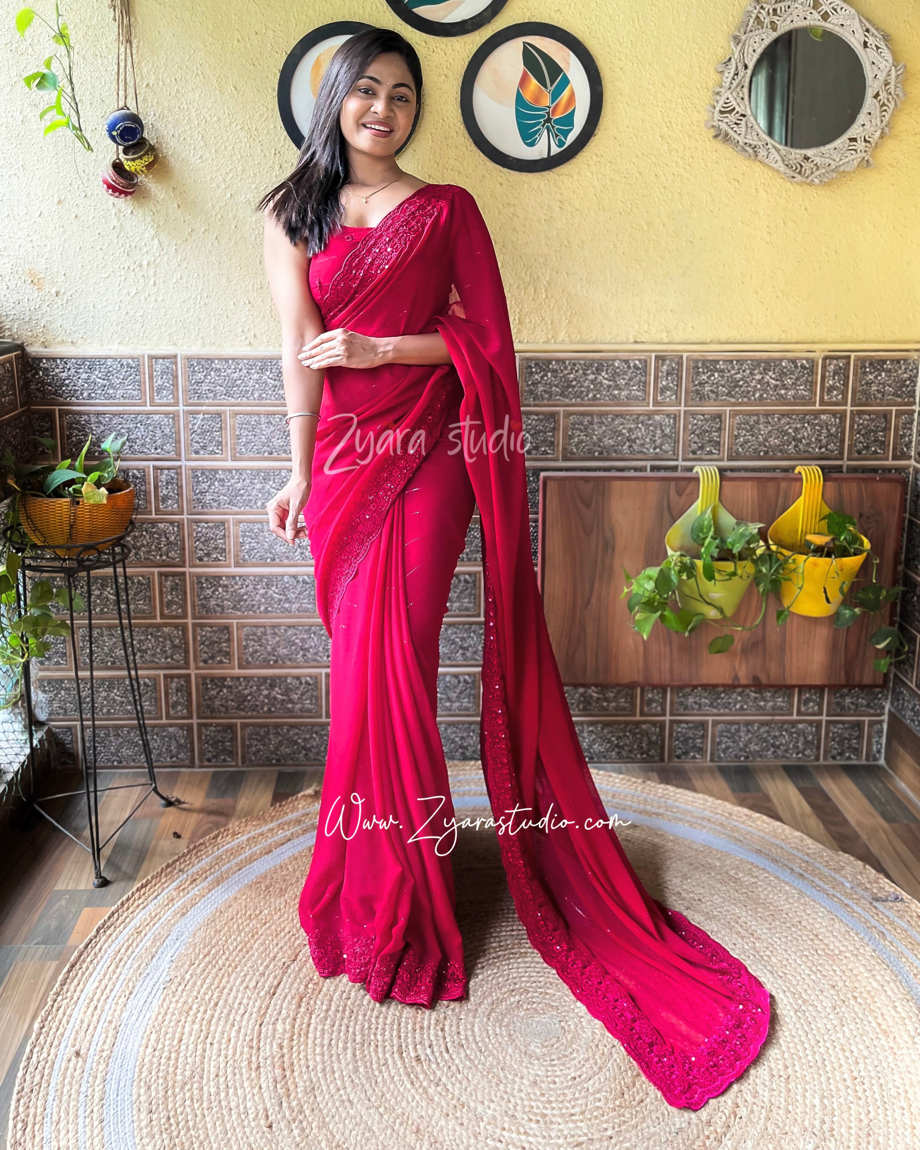 Anisha Pink - Most Beautiful Collection in Georgette Fabric with Sequence Embroidery Work Saree