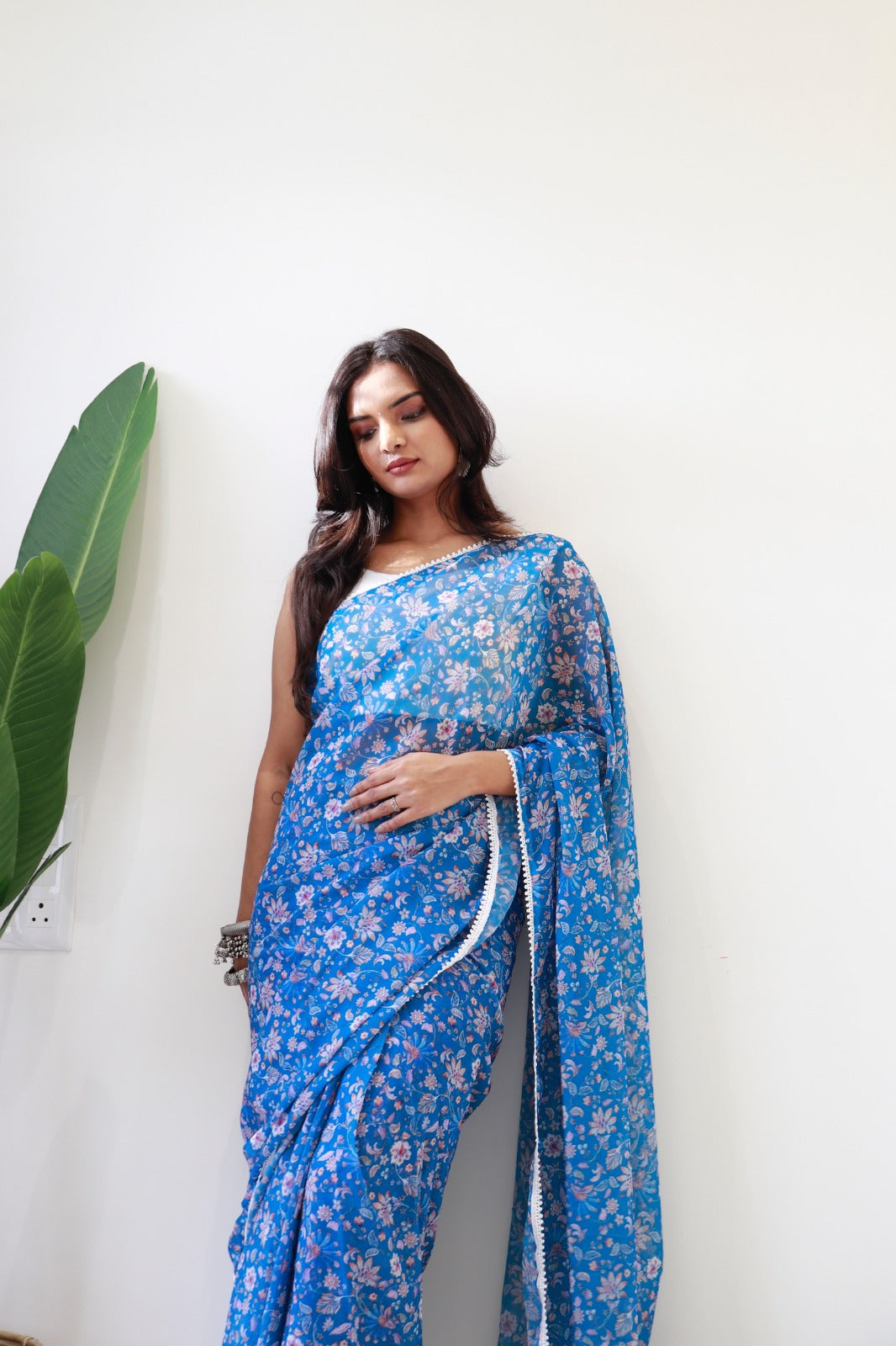 1 Minute Ready to Wear Disha Fox Georgette Digital Floral Saree