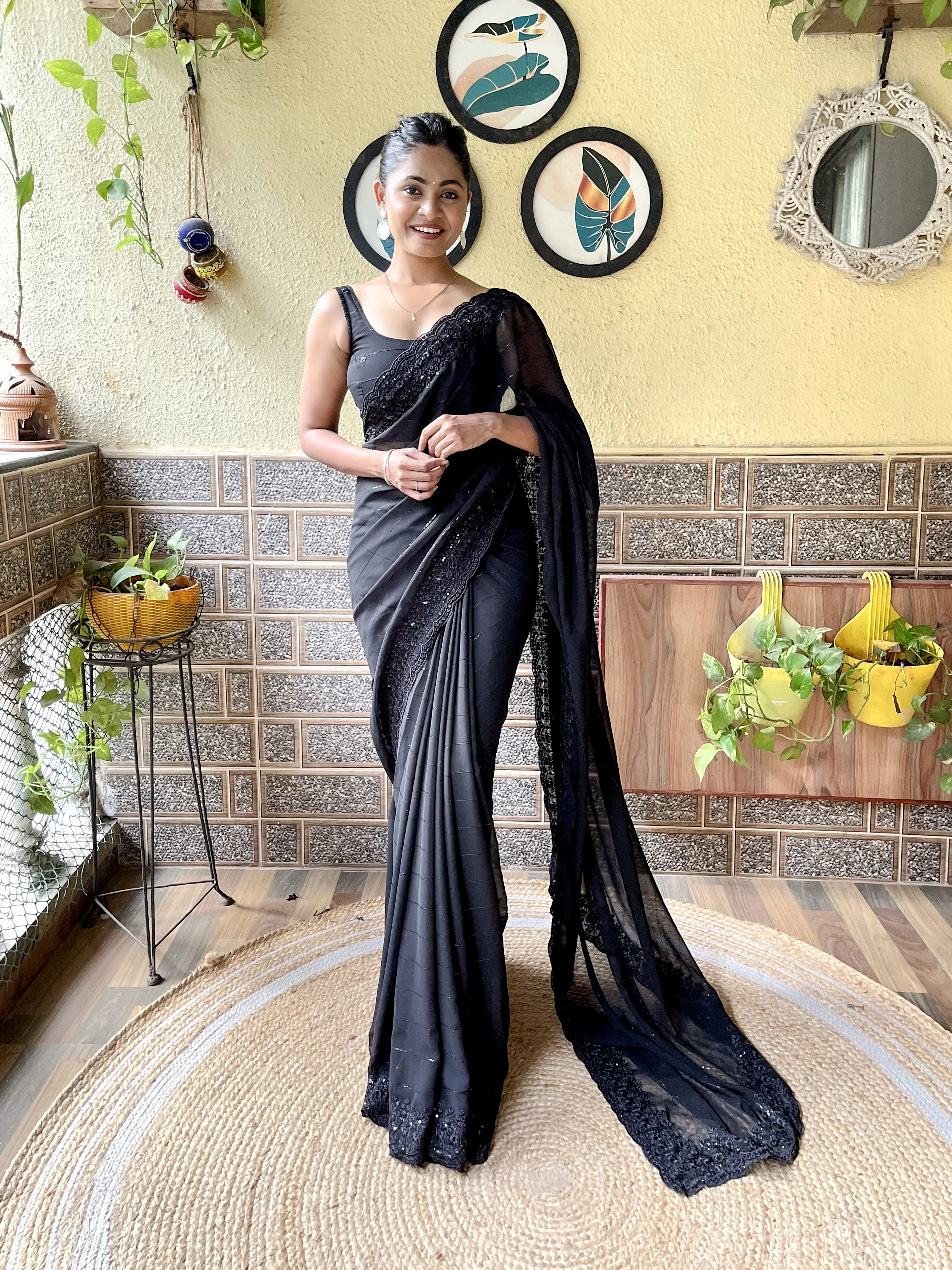 Anisha Black - Most Beautiful Collection in Georgette Fabric with Sequence Embroidery Work Saree