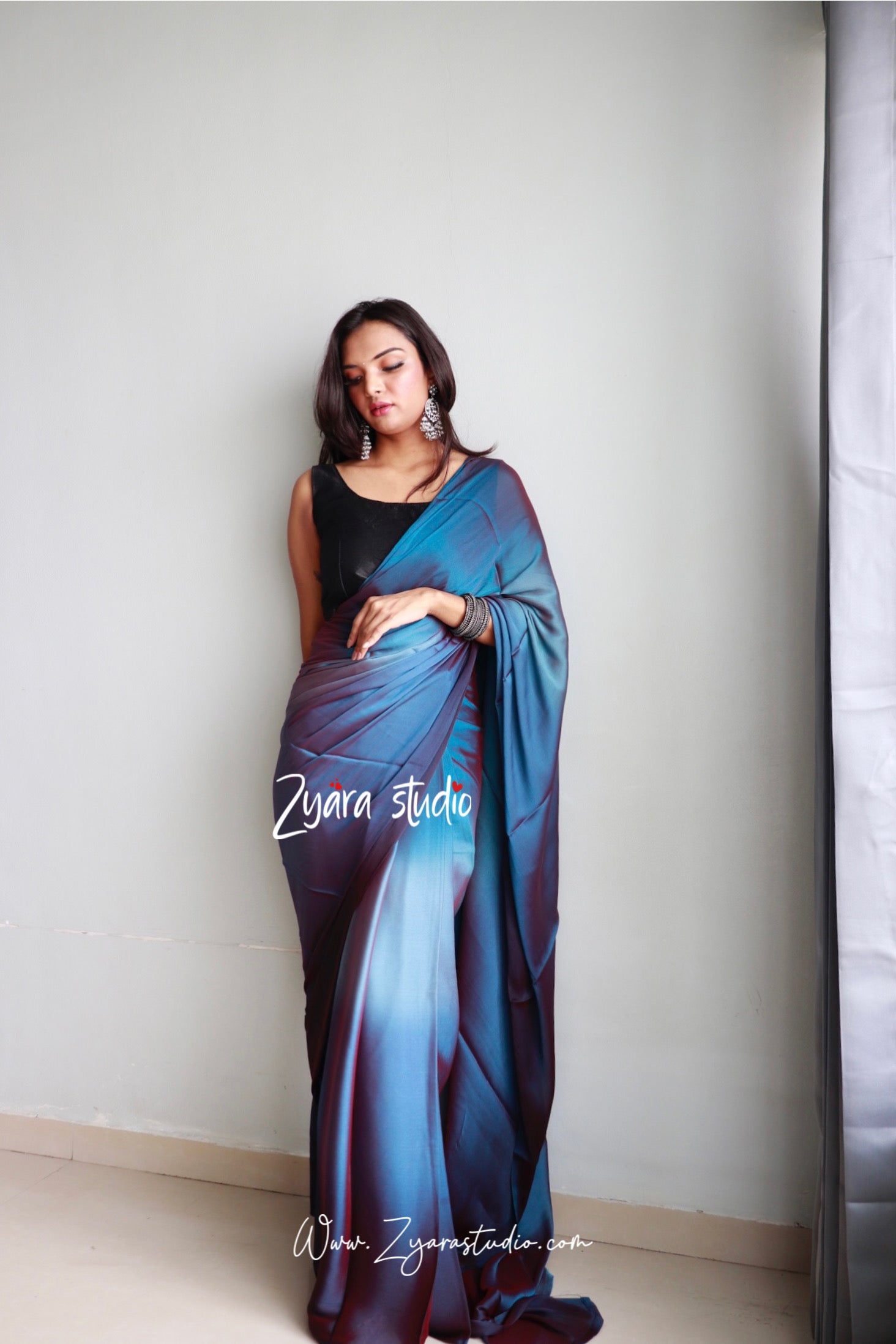 1-Min Ready to Wear Soft Nylon 3D Padding Saree with Unstitched Blouse - Deepsea Pallavi