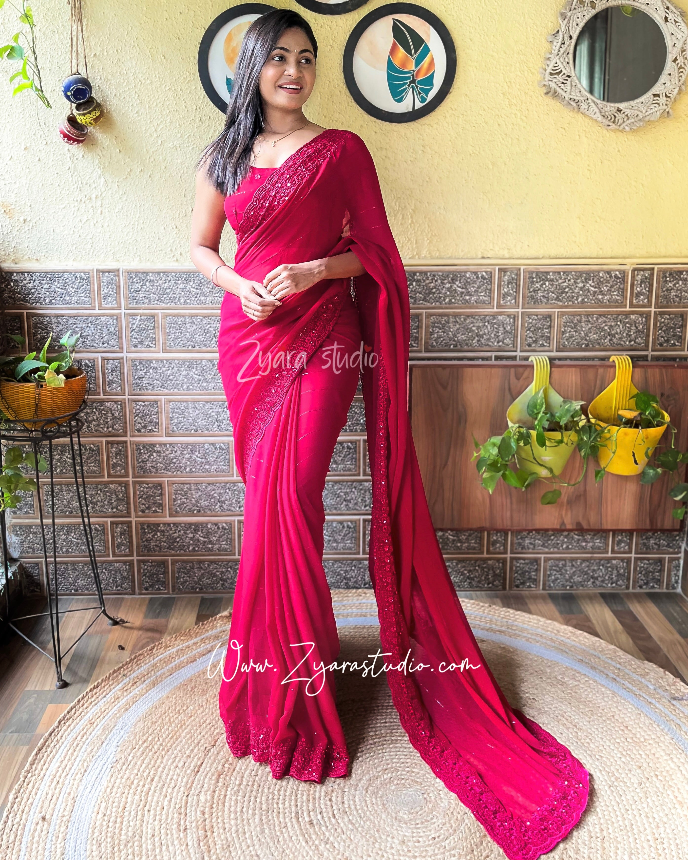 Anisha Pink - Most Beautiful Collection in Georgette Fabric with Sequence Embroidery Work Saree