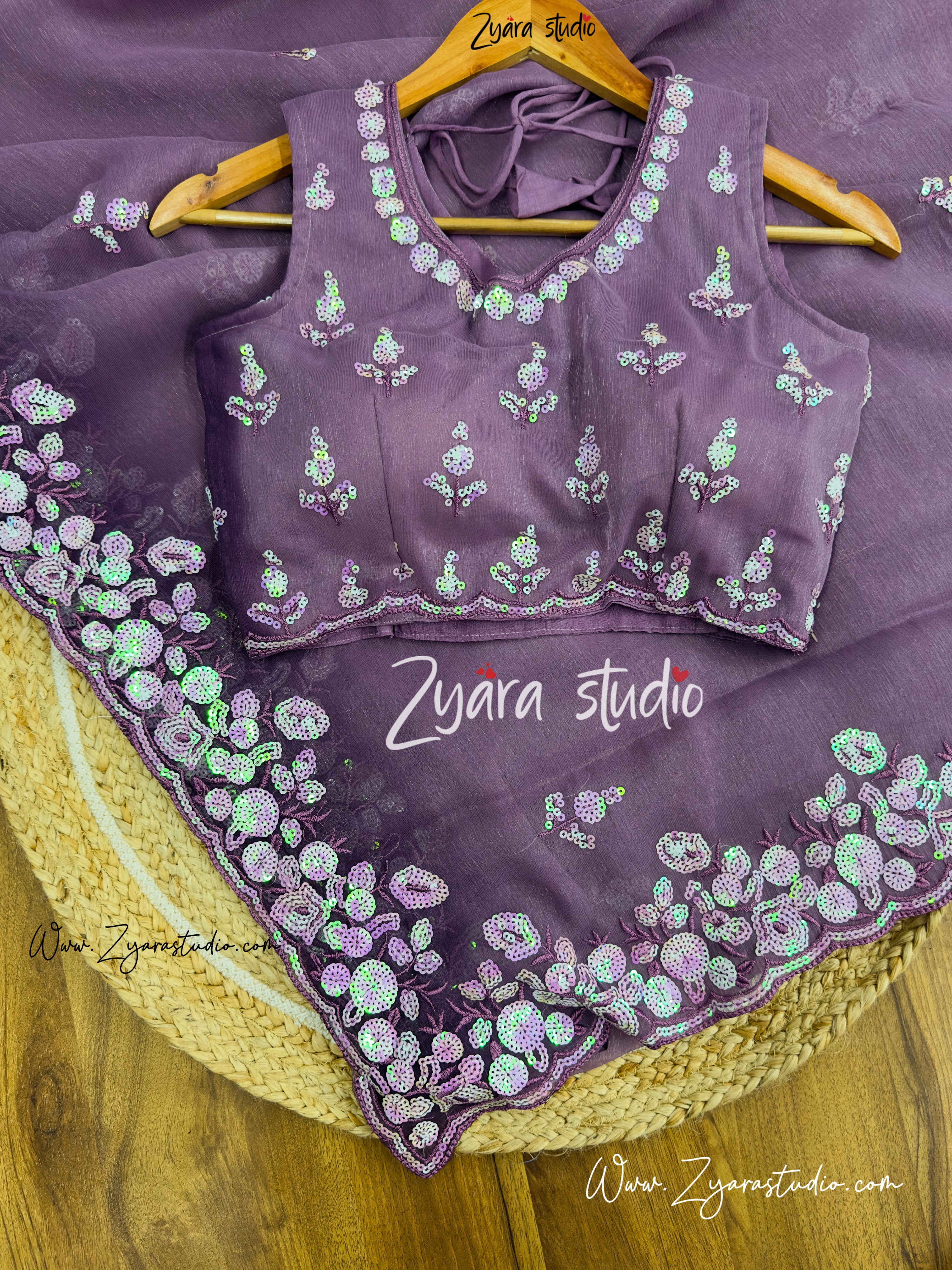 Diya Purple - Designer Shimmer Chiffon Silk Saree with Sequence Embroidery Work