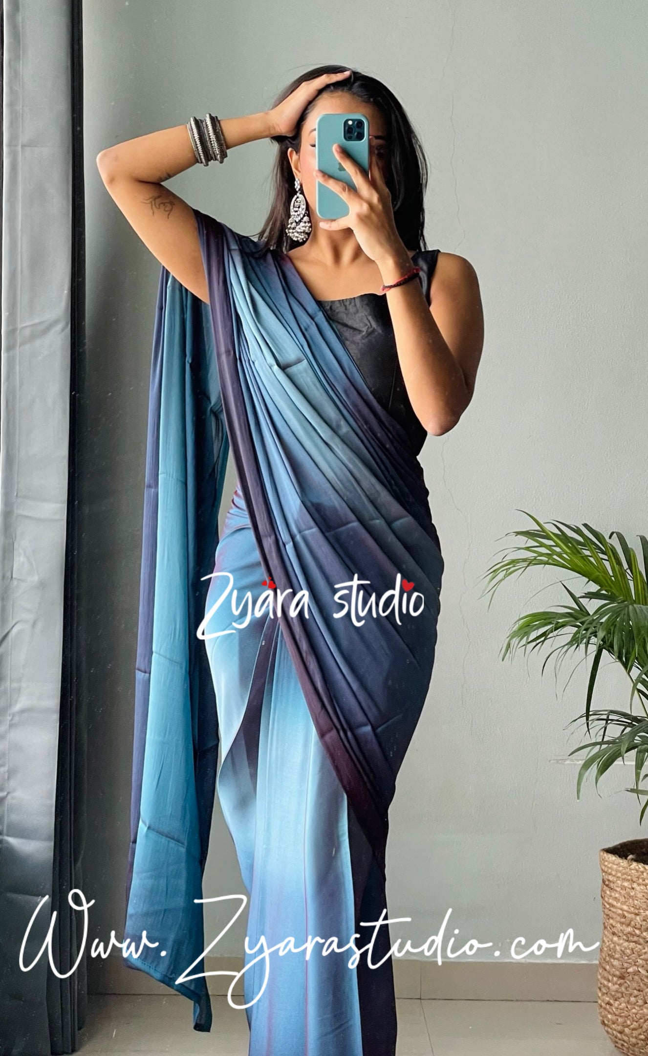 1-Min Ready to Wear Soft Nylon 3D Padding Saree with Unstitched Blouse - Deepsea Pallavi