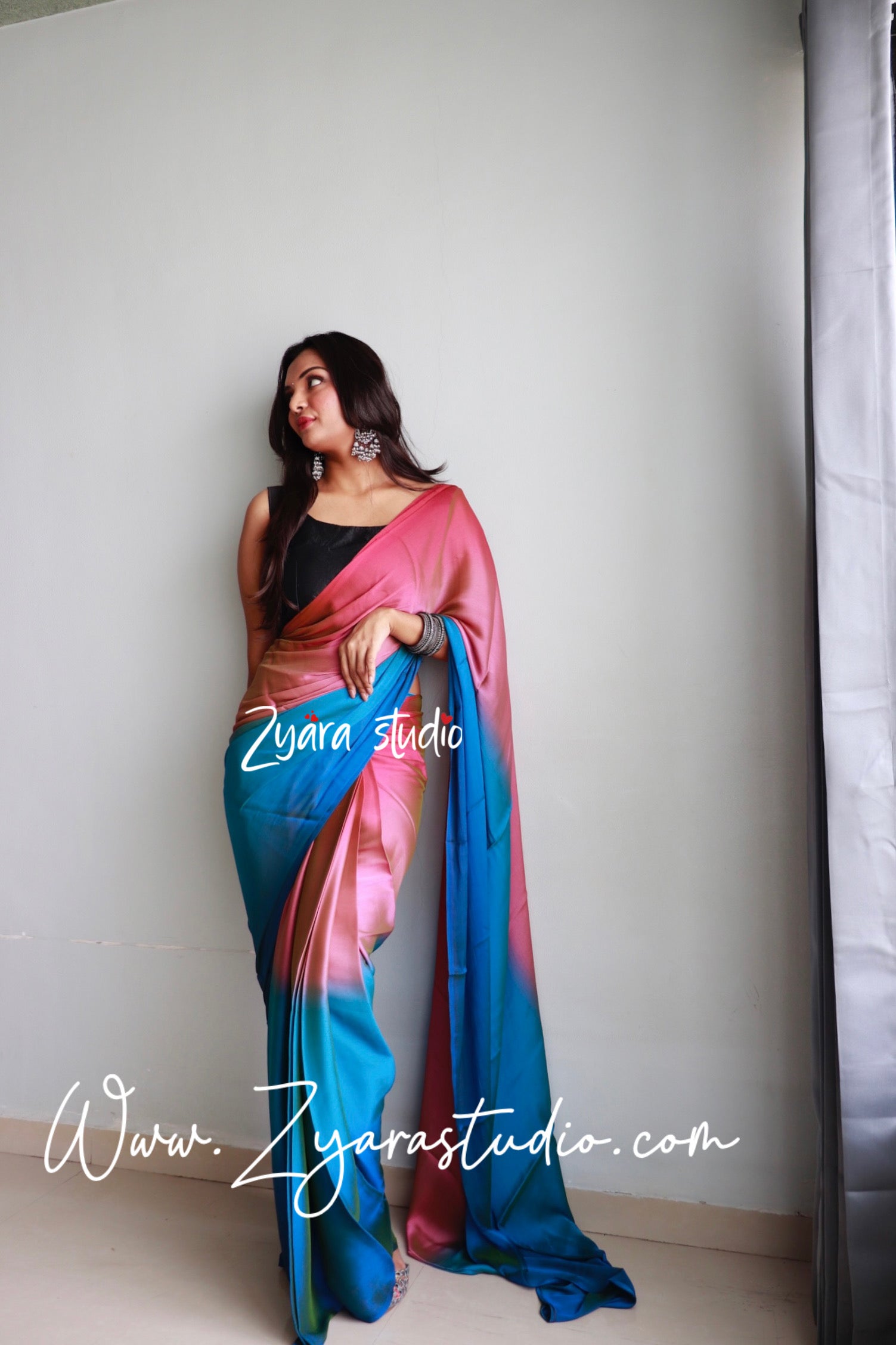 1-Min Ready to Wear Soft Nylon 3D Padding Saree with Unstitched Blouse - Peacock Pallavi