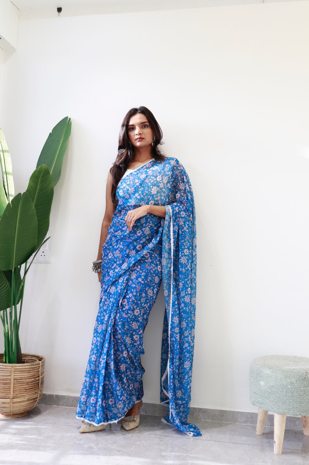 1 Minute Ready to Wear Disha Fox Georgette Digital Floral Saree