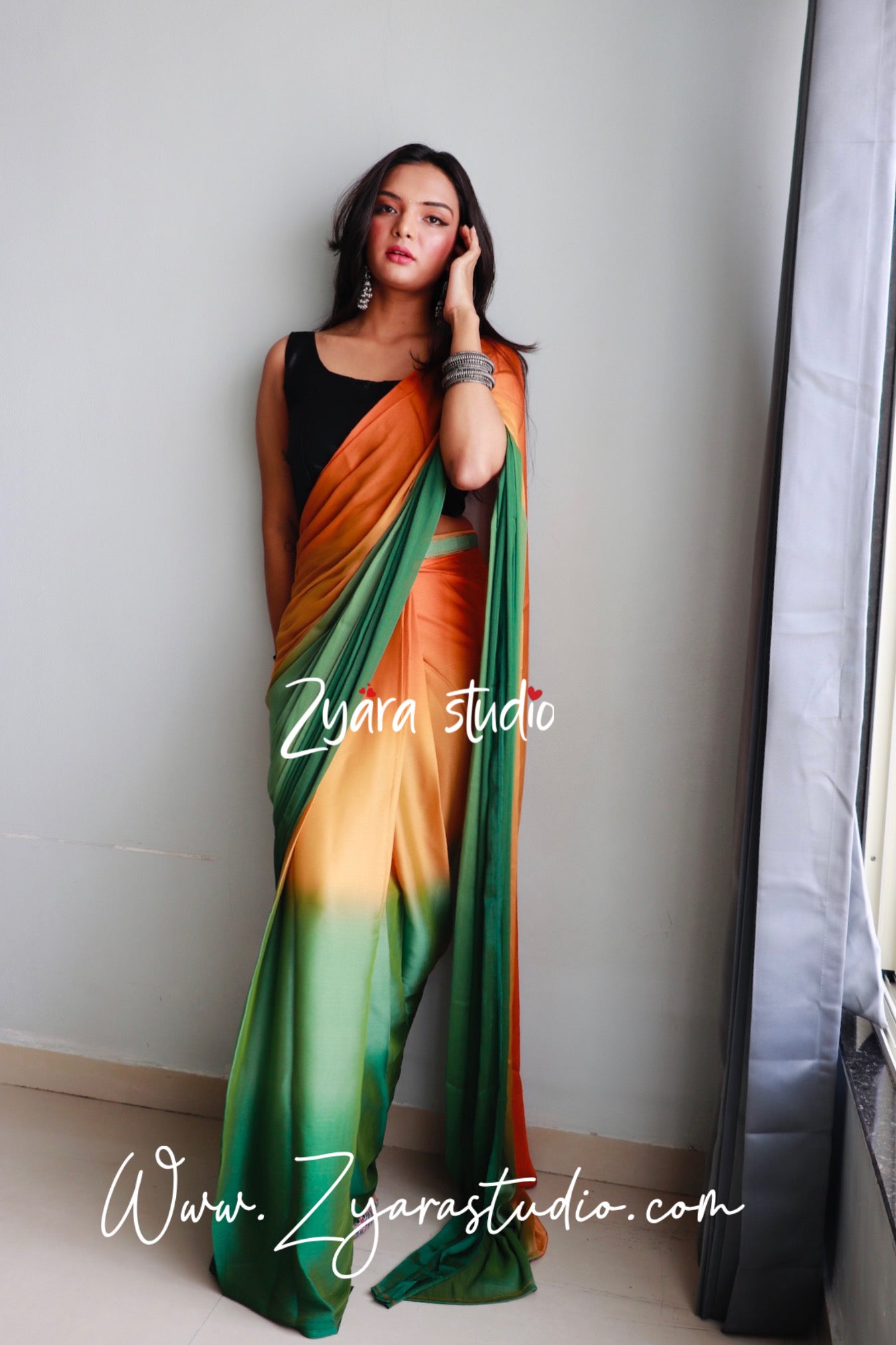 1-Min Ready to Wear Soft Nylon 3D Padding Saree with Unstitched Blouse - Kachi Keri Pallavi