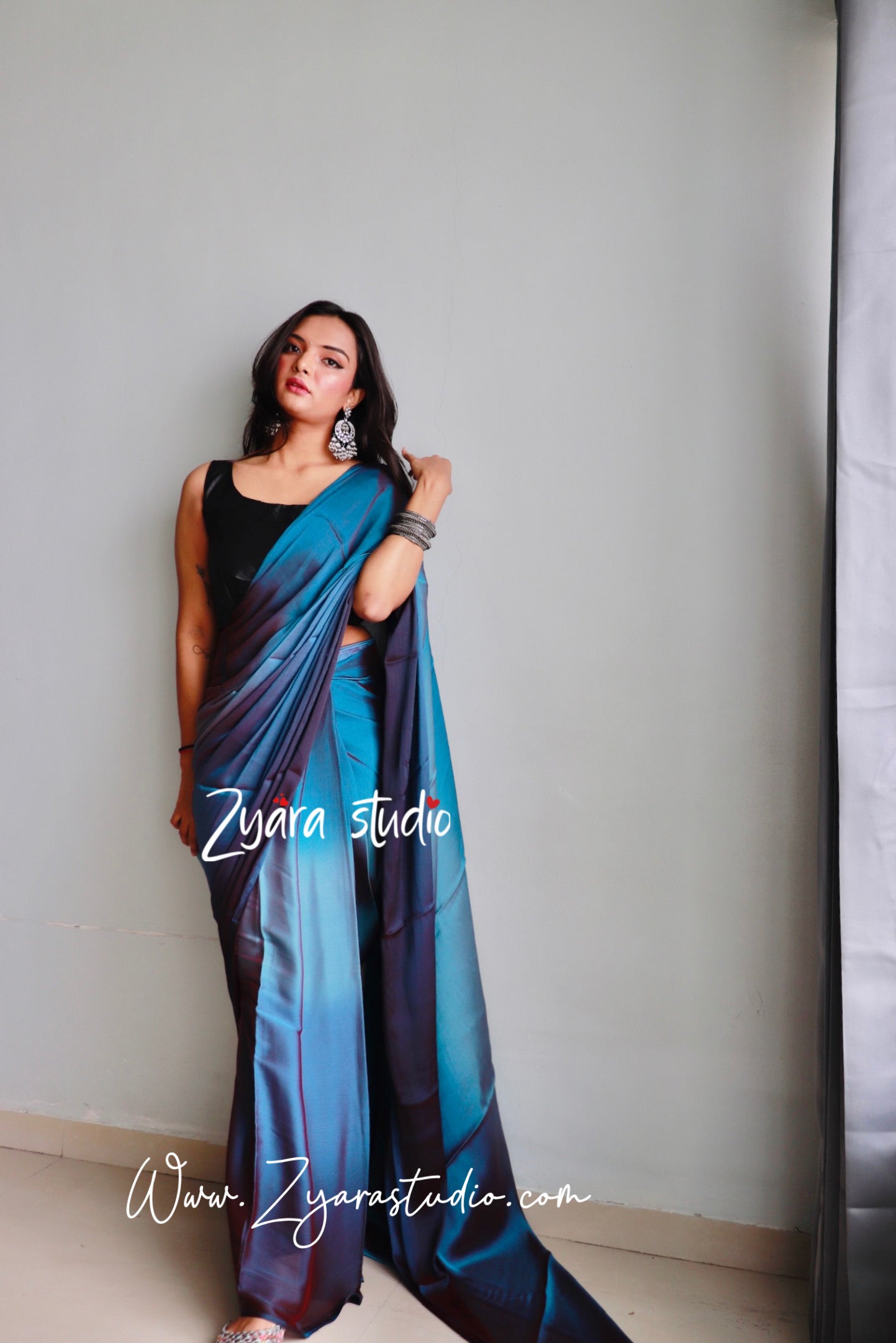 1-Min Ready to Wear Soft Nylon 3D Padding Saree with Unstitched Blouse - Deepsea Pallavi