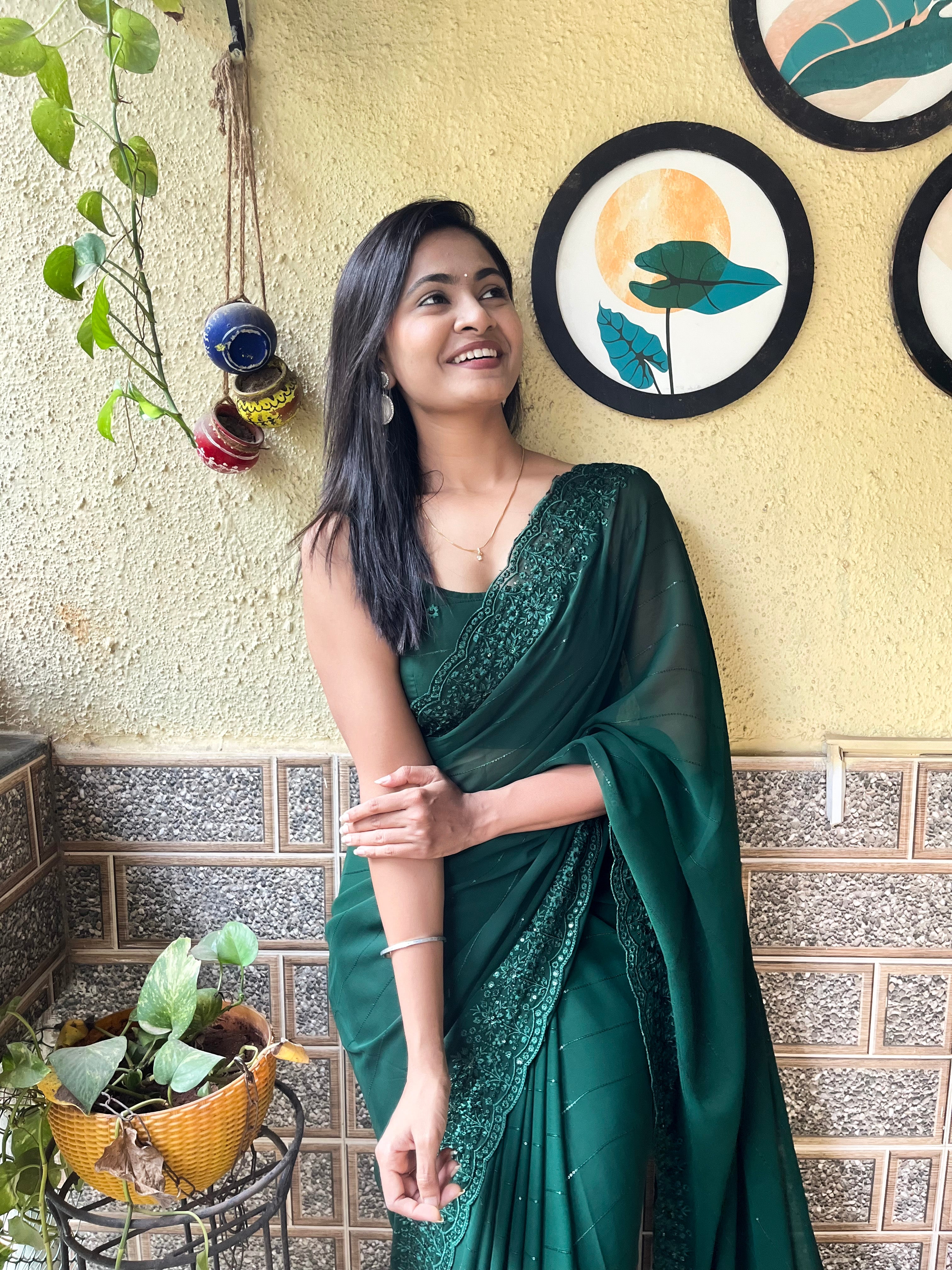 Anisha Green : Faux Georgette Saree with Sequence Work