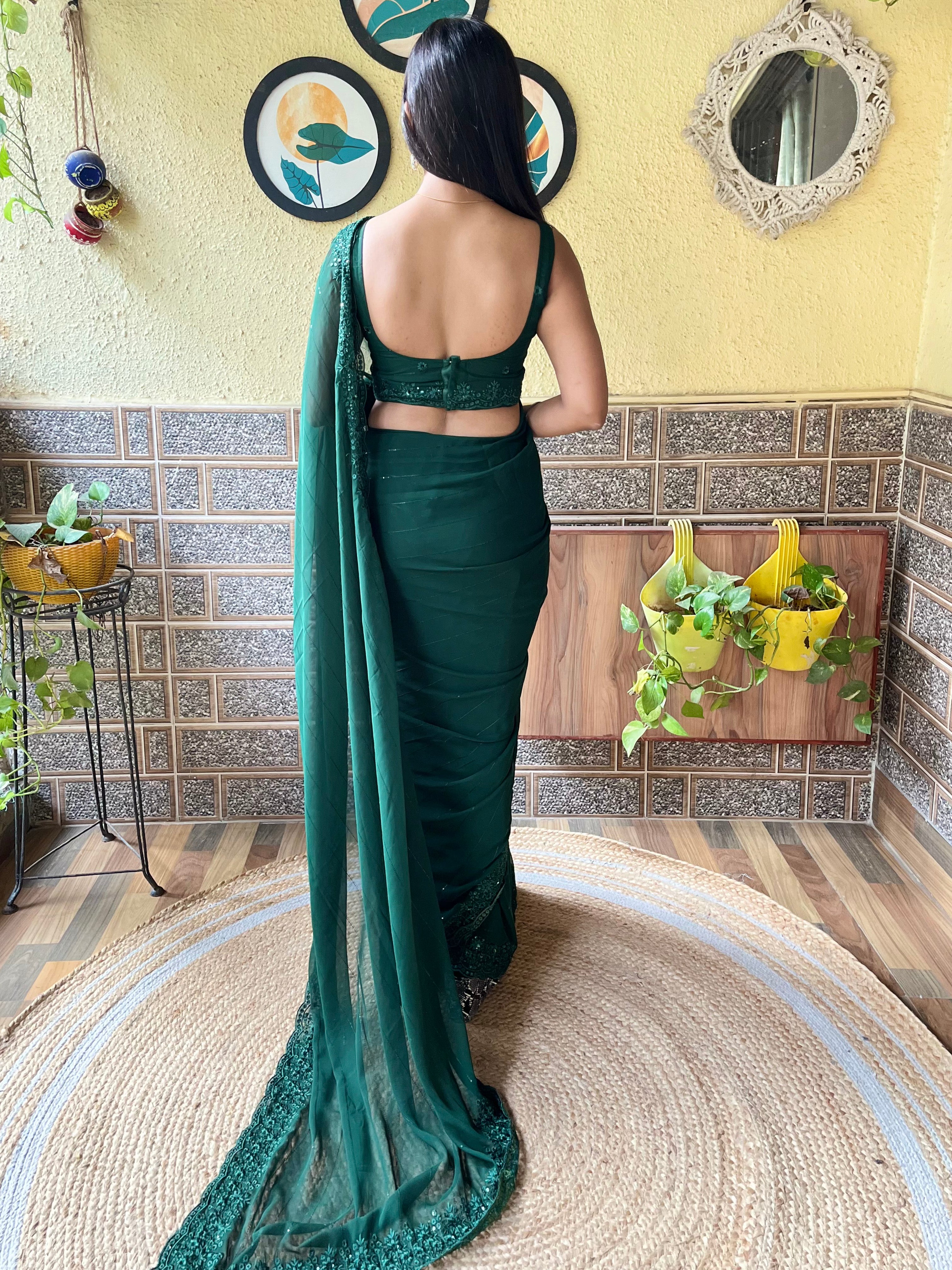 Anisha Green : Faux Georgette Saree with Sequence Work