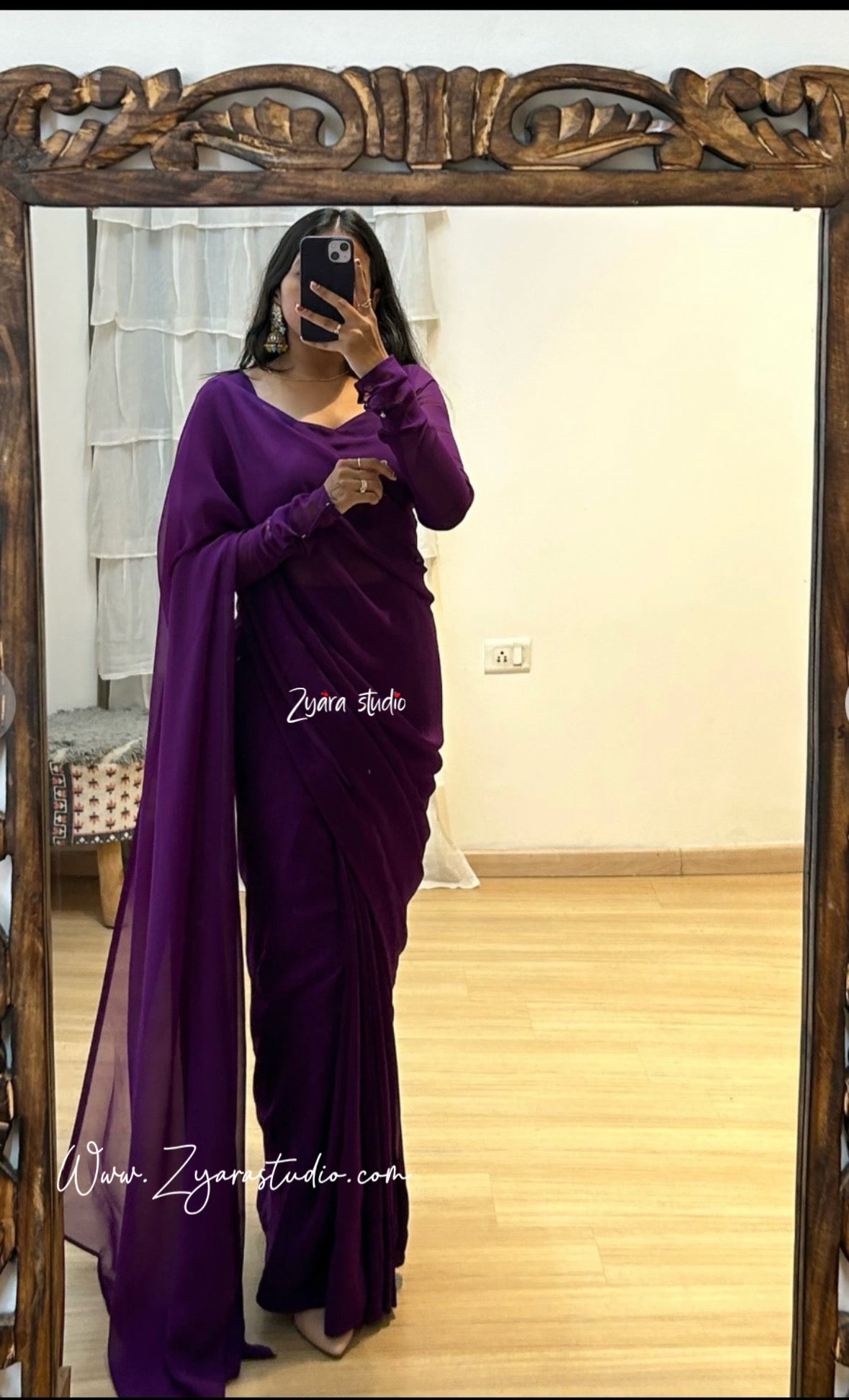 Rubi Purple - 1-min ready to wear premium fox georgette saree with unstitch blouse. FOX PURPLE