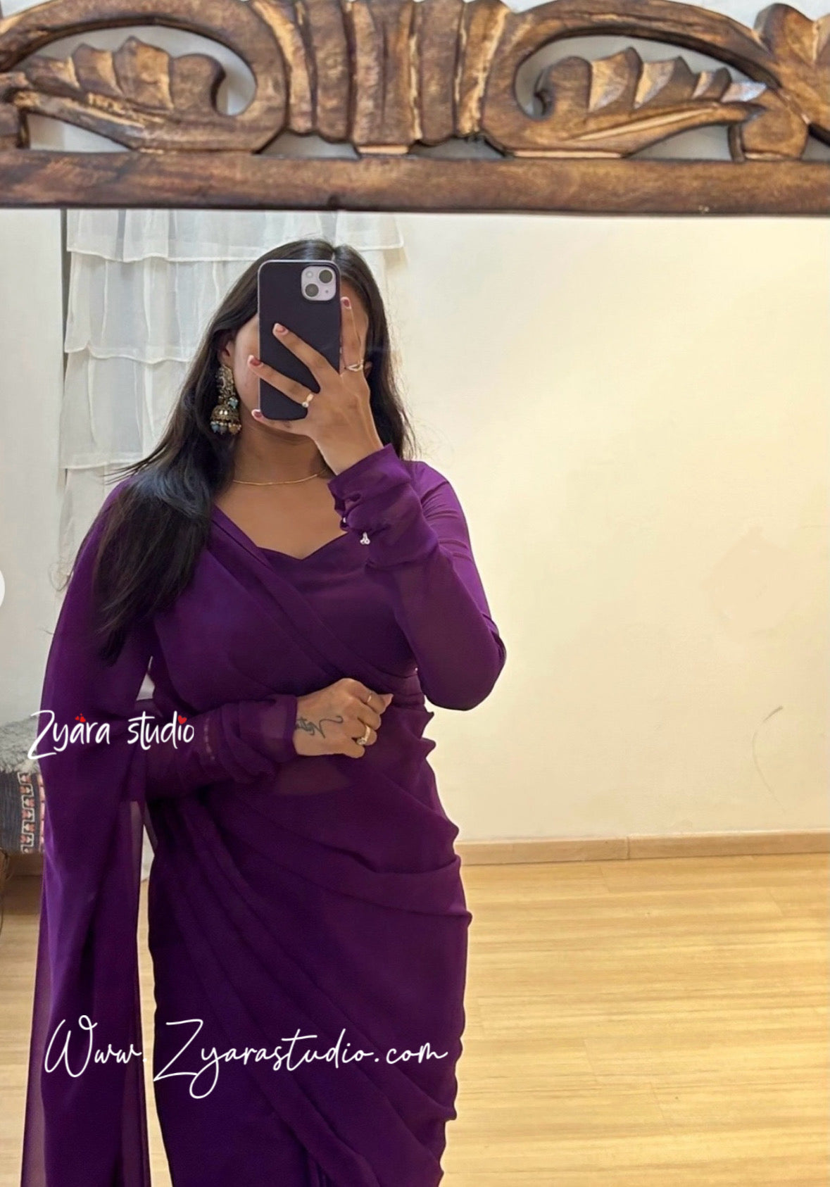 Rubi Purple - 1-min ready to wear premium fox georgette saree with unstitch blouse. FOX PURPLE