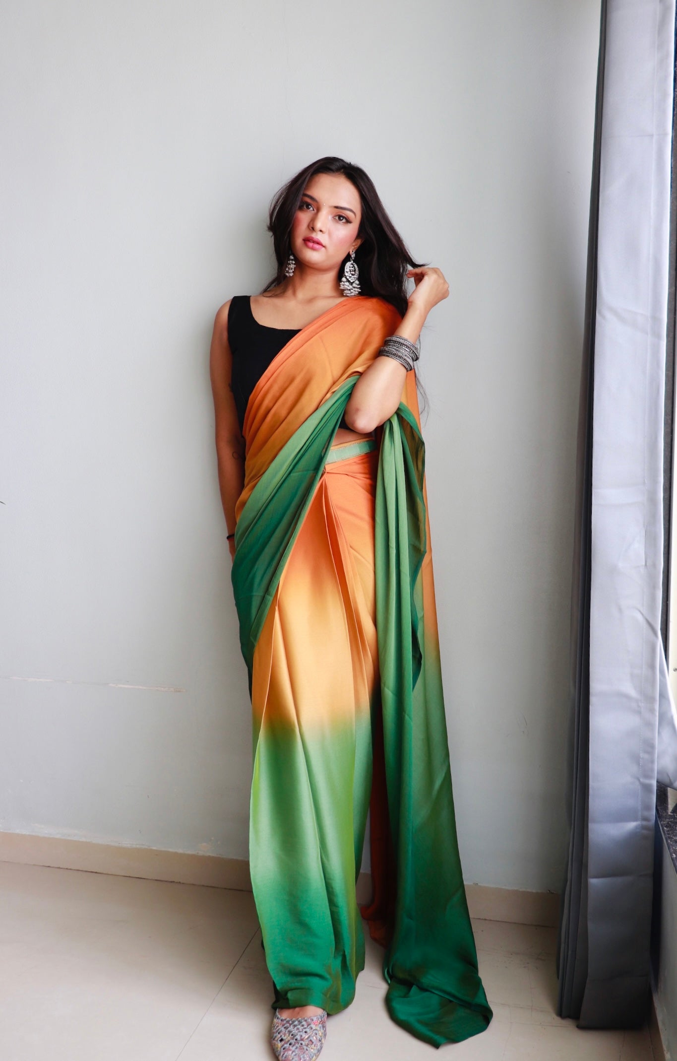 1-Min Ready to Wear Soft Nylon 3D Padding Saree with Unstitched Blouse - Kachi Keri Pallavi