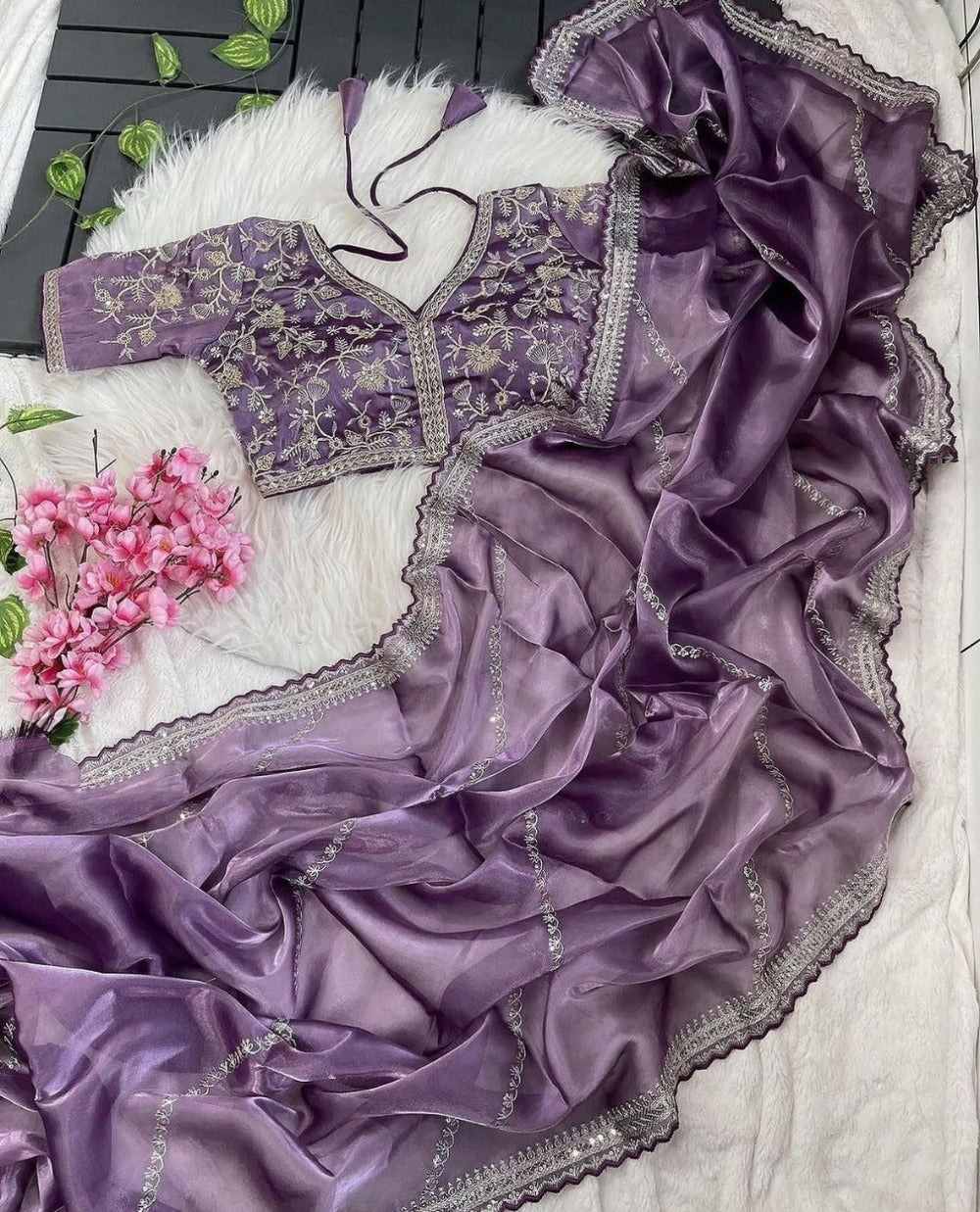 Jimmy Purple - Most Beautiful Saree in Jimmy Choo Silk Fabric with Sequence Embroidery Work Saree