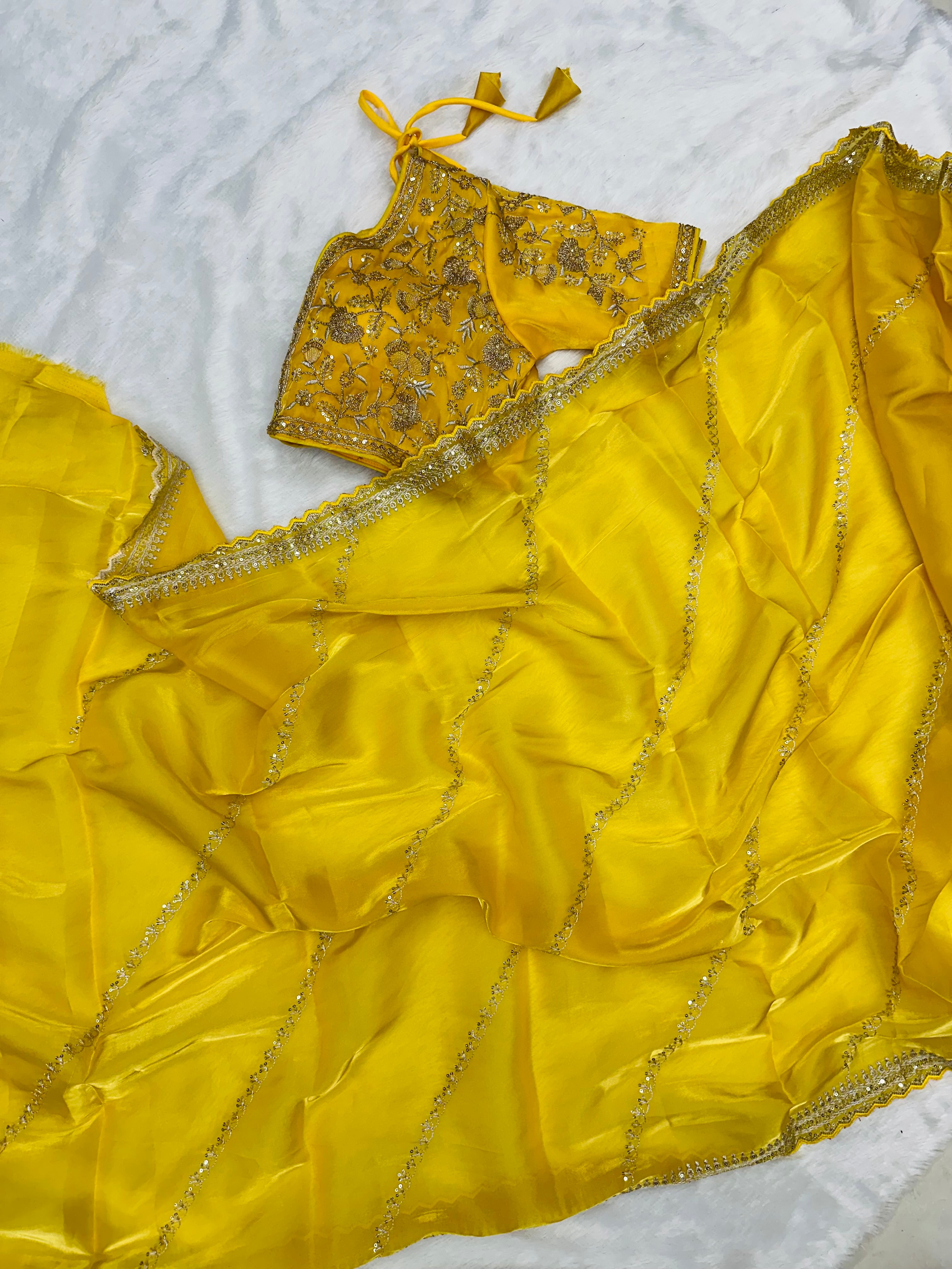 Jimmy Yellow - Most Beautiful Saree in Jimmy Choo Silk Fabric with Sequence Embroidery Work Saree