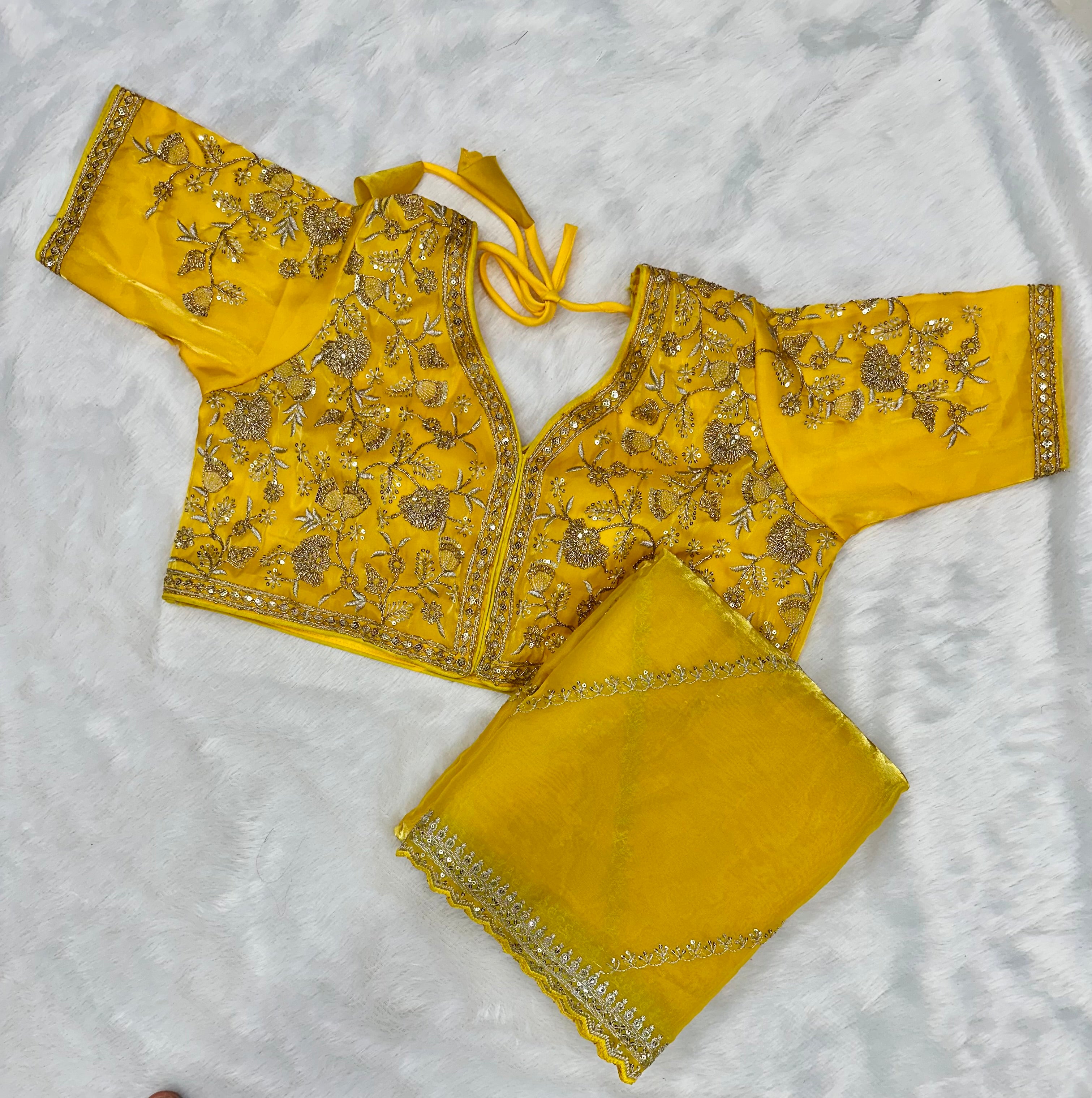 Jimmy Yellow - Most Beautiful Saree in Jimmy Choo Silk Fabric with Sequence Embroidery Work Saree