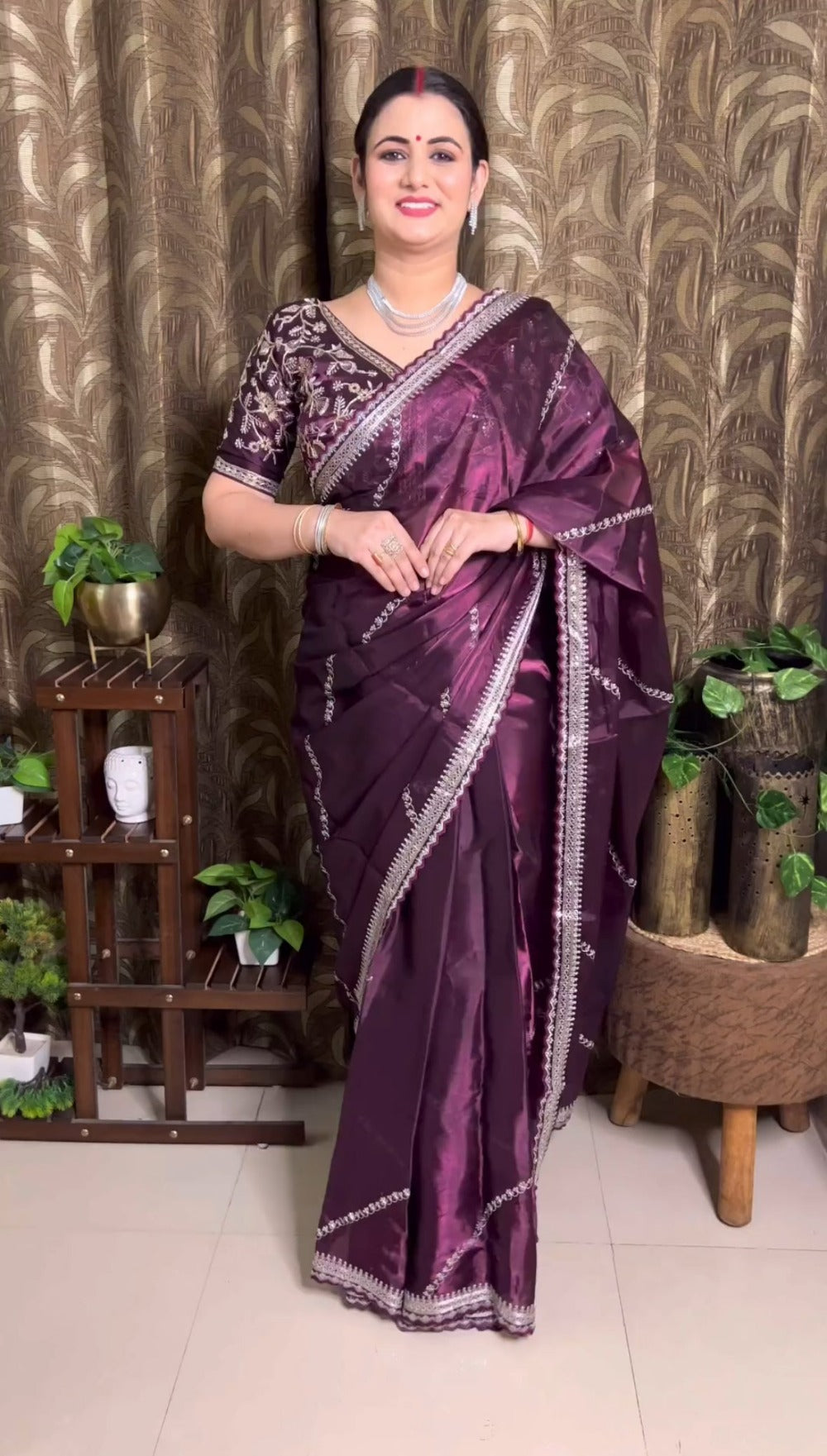 Jimmy Wine - Most Beautiful Saree in Jimmy Choo Silk Fabric with Sequence Embroidery Work Saree