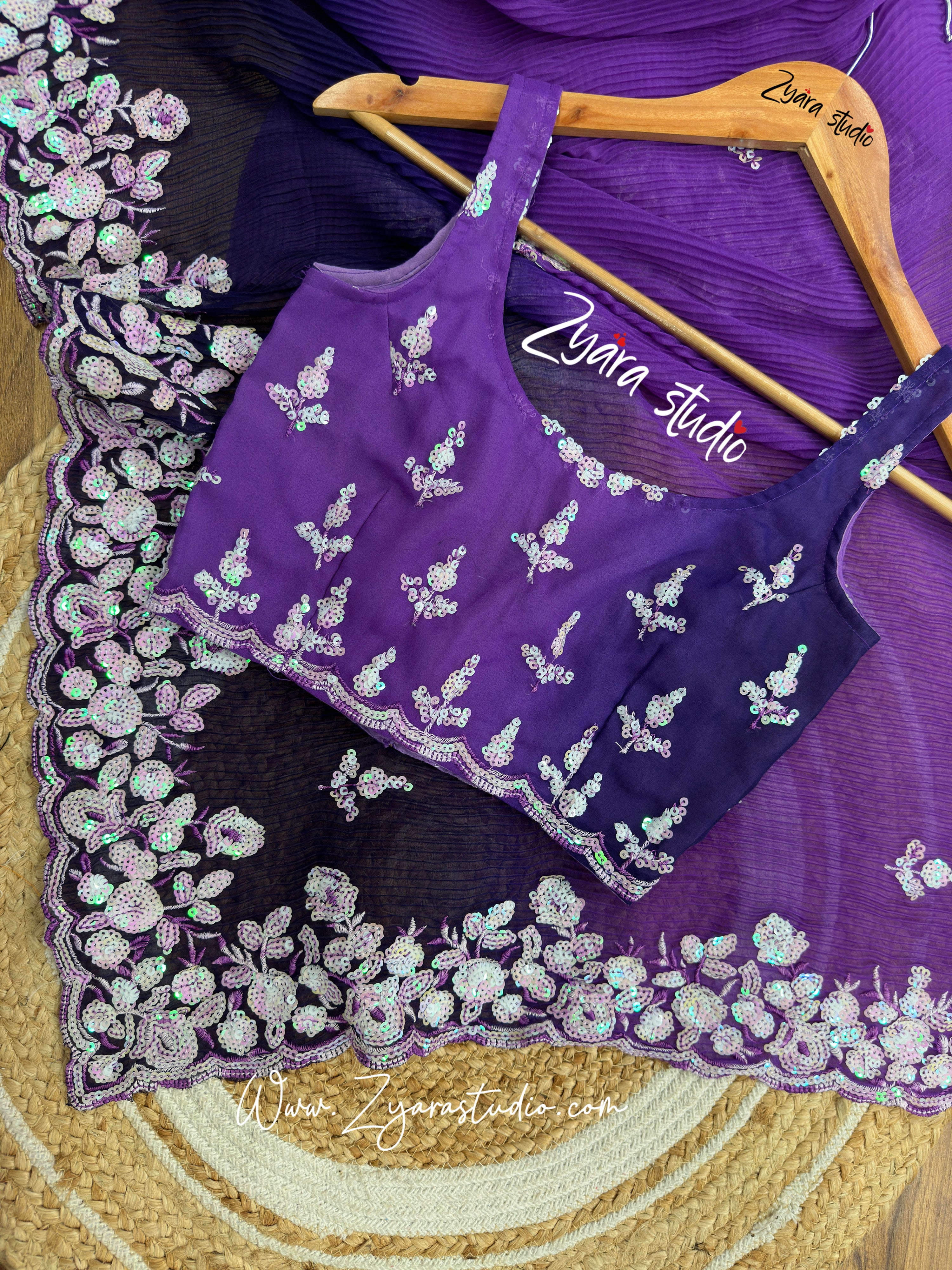 purple crush -Most Beautiful Collection In georgette with crush pattern Fabric With Sequence Embroidery Work Saree  purple CRUSH