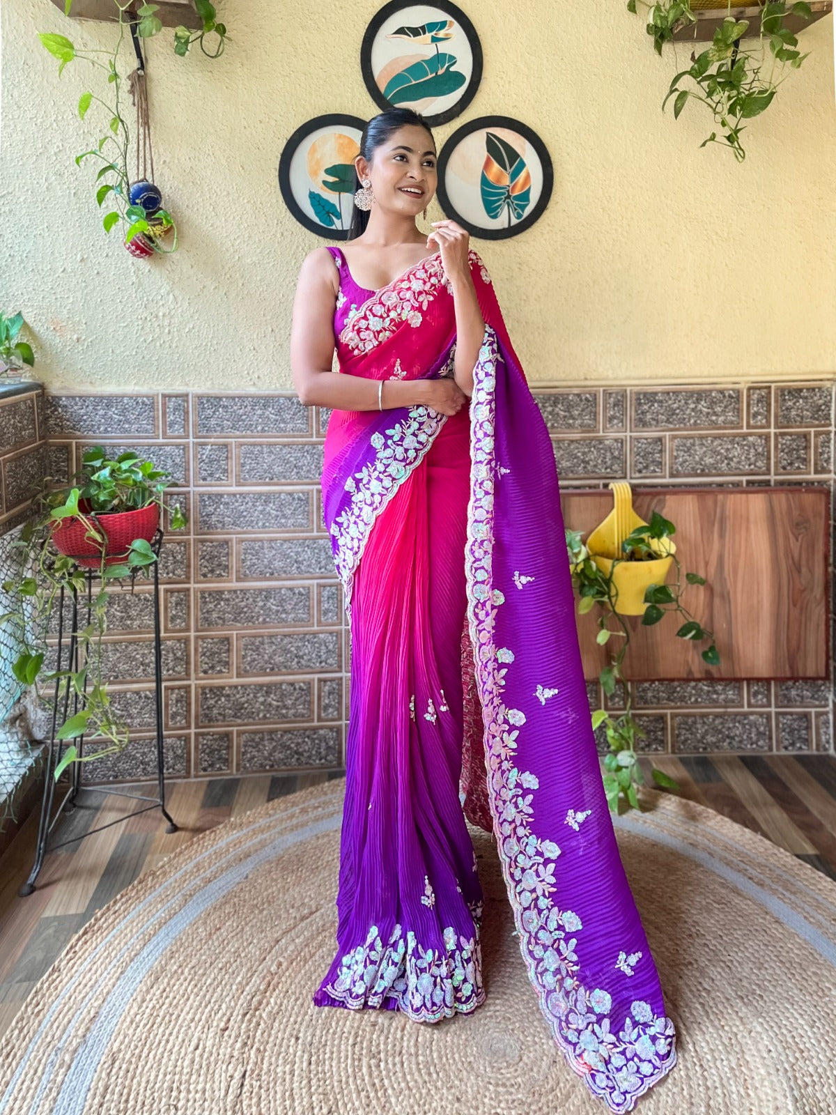 Taniya Crush - Most Beautiful Saree in Georgette with Crush Pattern Fabric & Sequence Embroidery Work Saree