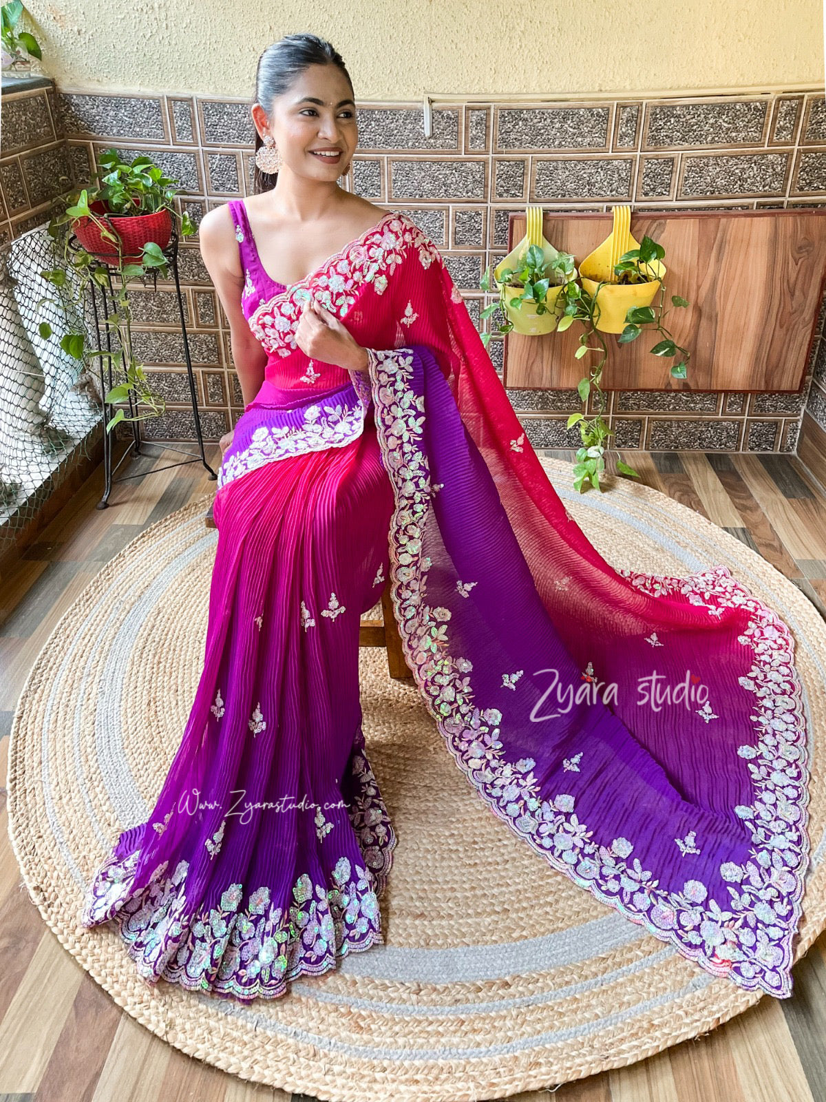 Taniya Crush - Most Beautiful Saree in Georgette with Crush Pattern Fabric & Sequence Embroidery Work Saree