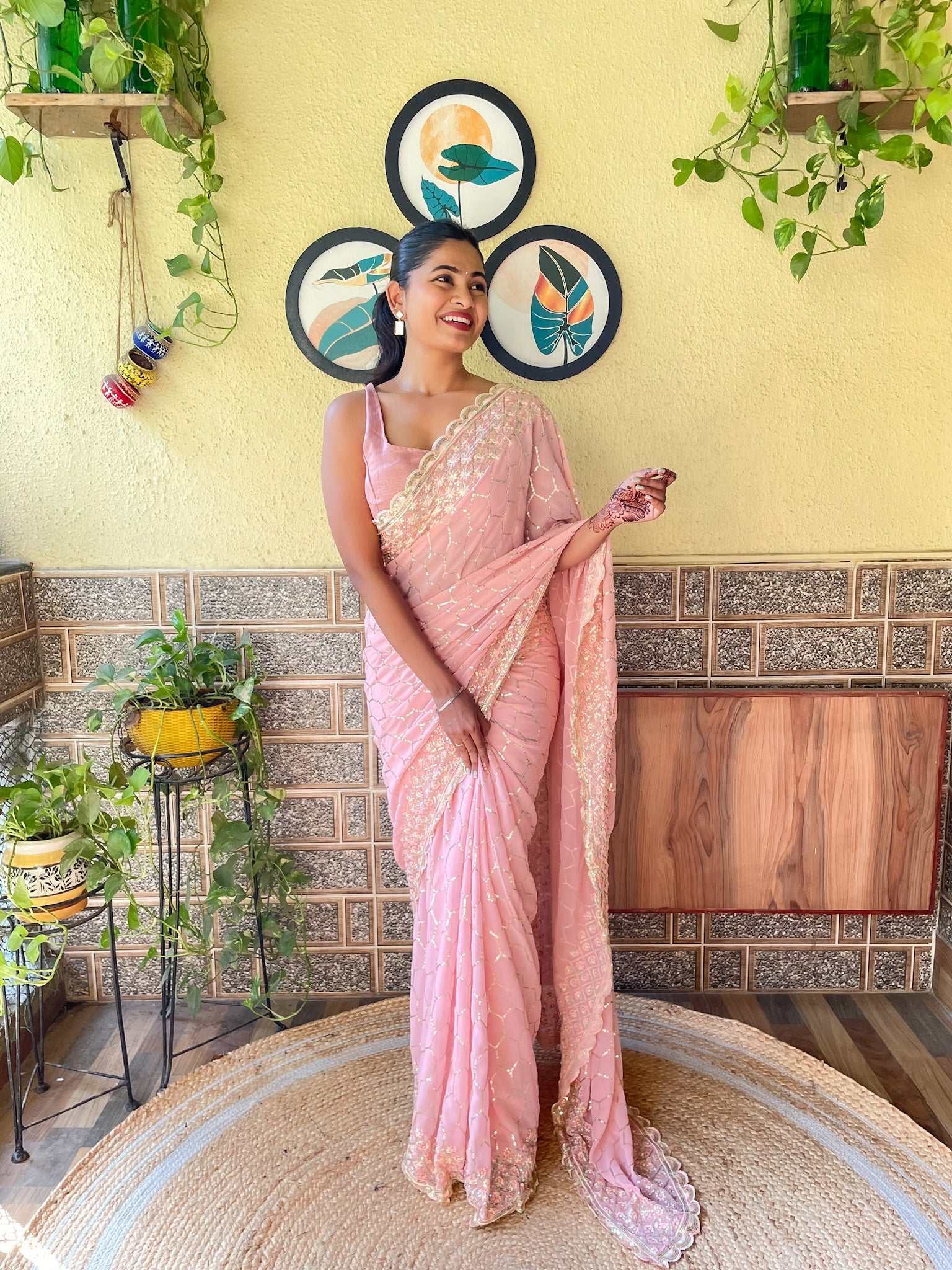 Jwala Peach - Most Beautiful Saree in Georgette with Sequence Embroidery Work