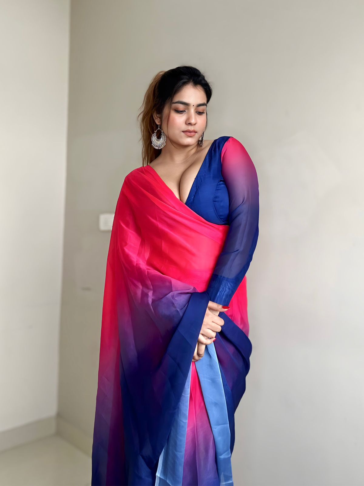 TANIYA RANGOLI 1-min ready to wear rangoli digital print saree with unstitch blouse.