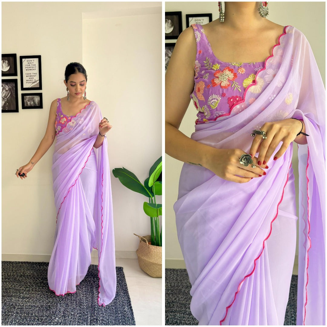 Sweta Lavender : Fox Georgette Saree with Unstitched Blouse