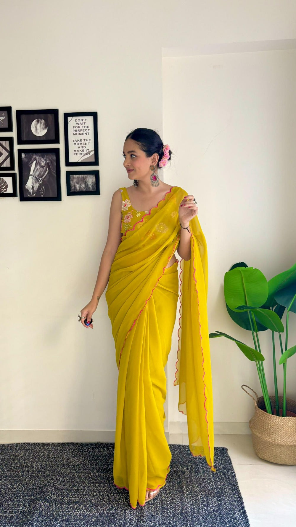 Sweta Yellow Saree: Fox Georgette with Unstitched Blouse