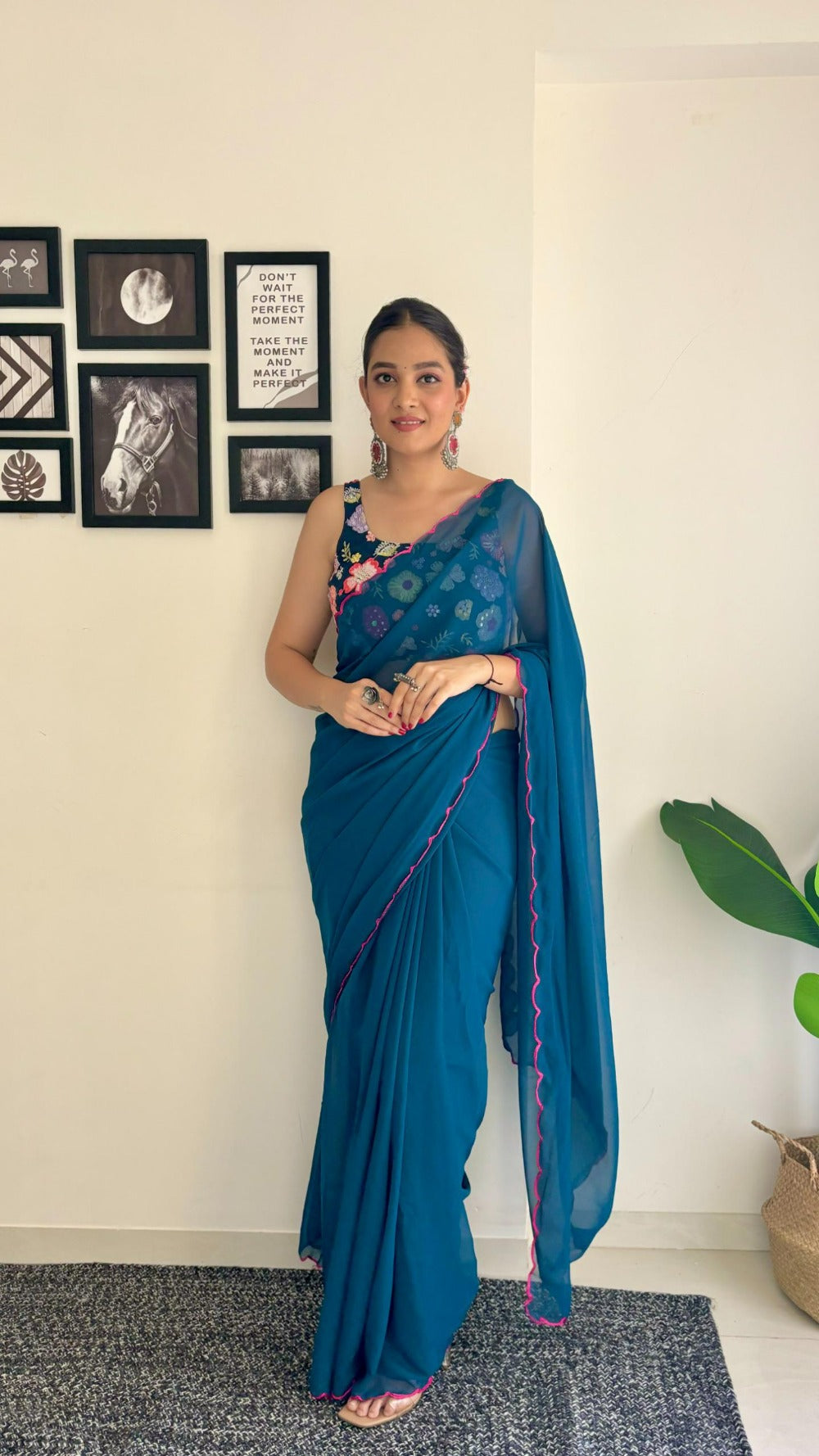 Sweta Firozi Saree: Fox Georgette with Unstitched Blouse