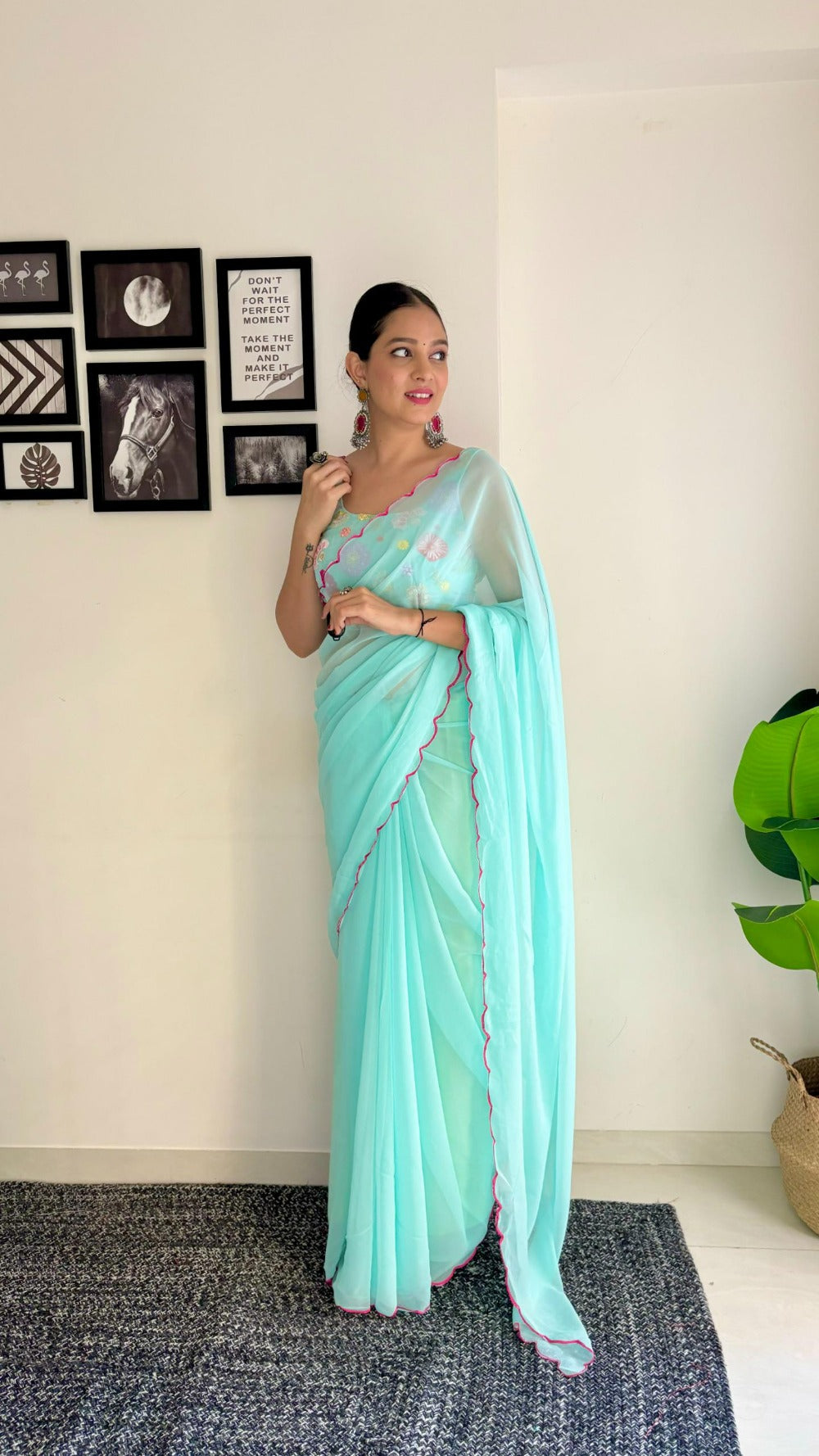 Sweta Sky Blue Saree: Fox Georgette with Unstitched Blouse