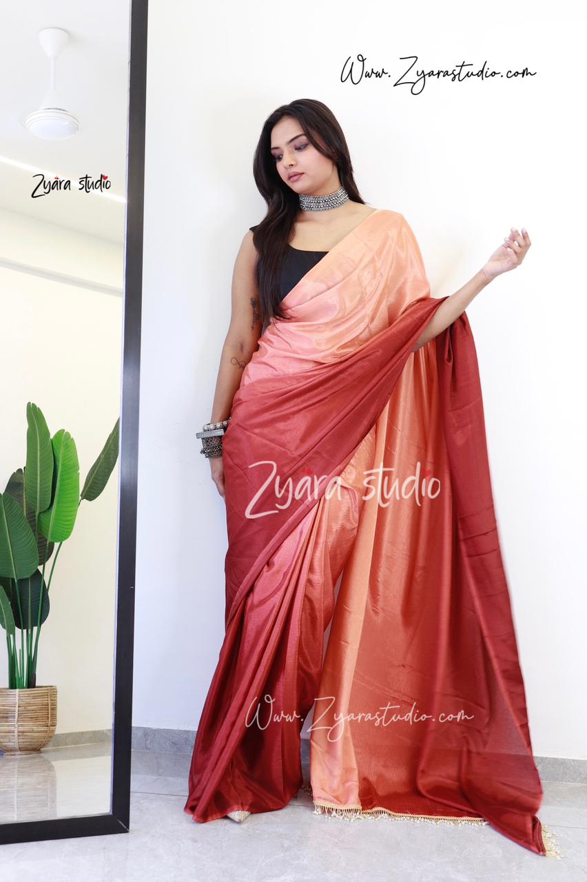 Tassels orange : 1 Min Ready to wear Ombre Georgette Silk Saree with Unstitched Blouse