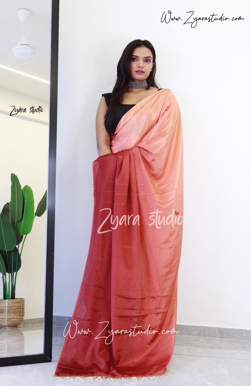 Tassels orange : 1 Min Ready to wear Ombre Georgette Silk Saree with Unstitched Blouse