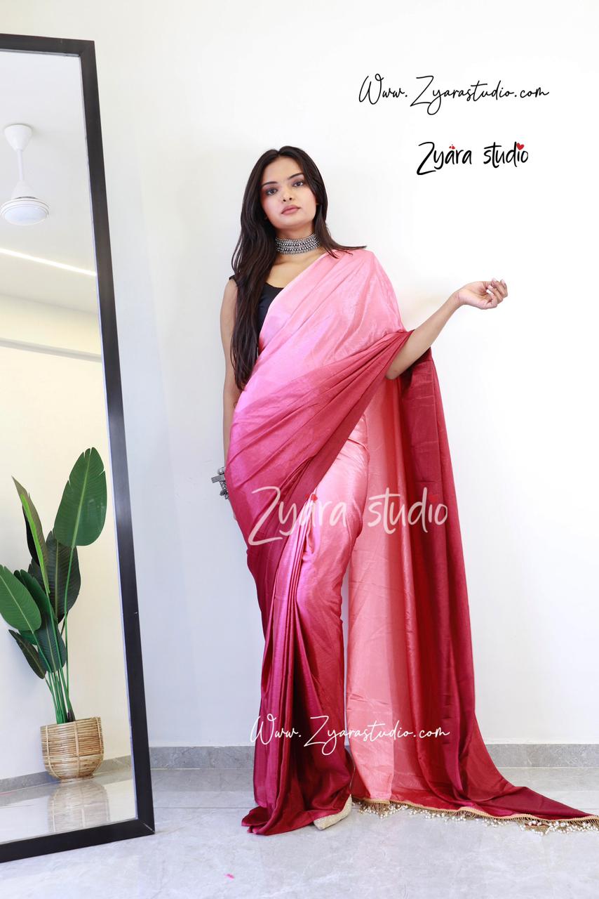 Tassels peach : 1 Min Ready to wear Ombre Georgette Silk Saree with Unstitched Blouse