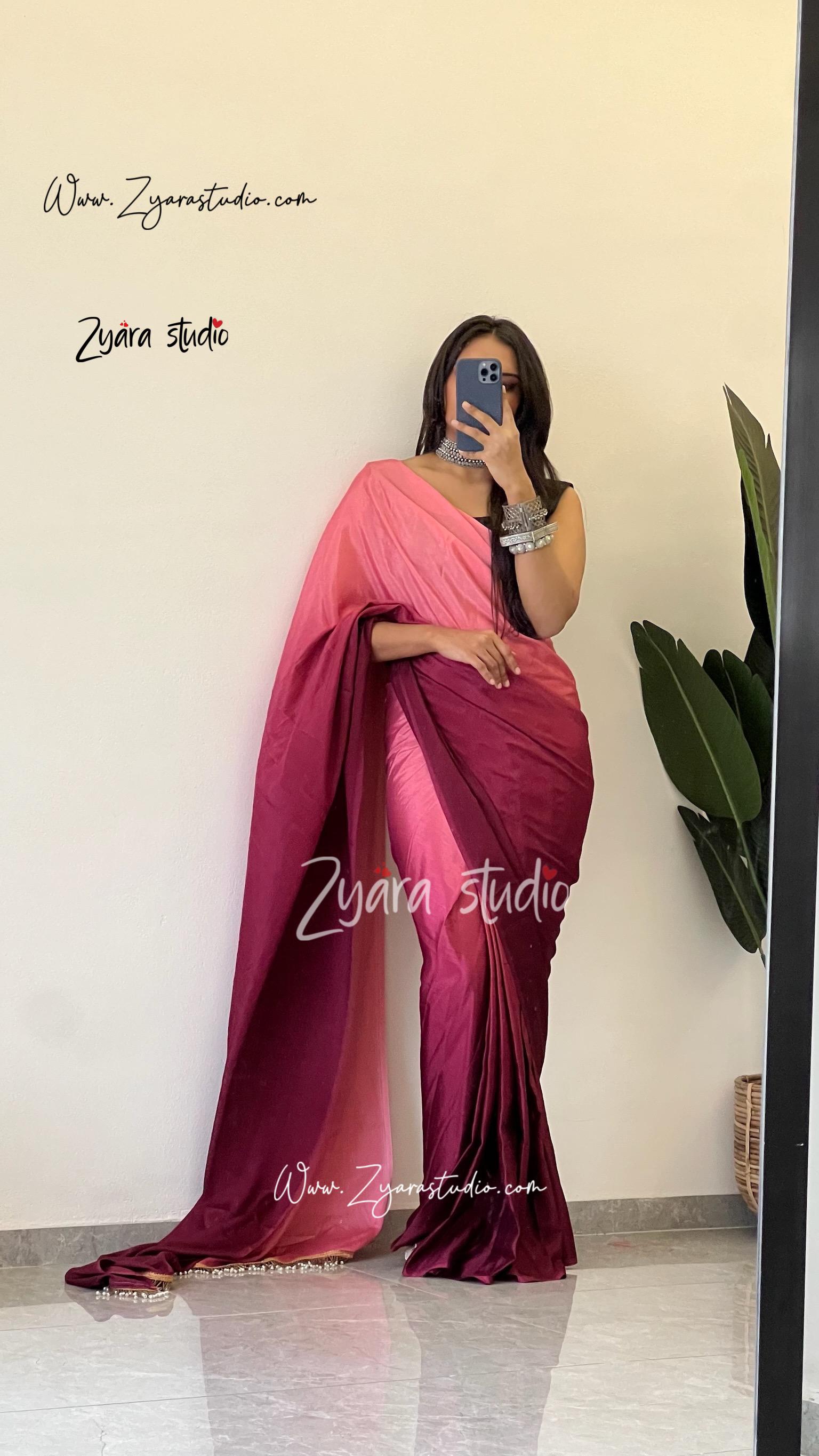 Tassels peach : 1 Min Ready to wear Ombre Georgette Silk Saree with Unstitched Blouse