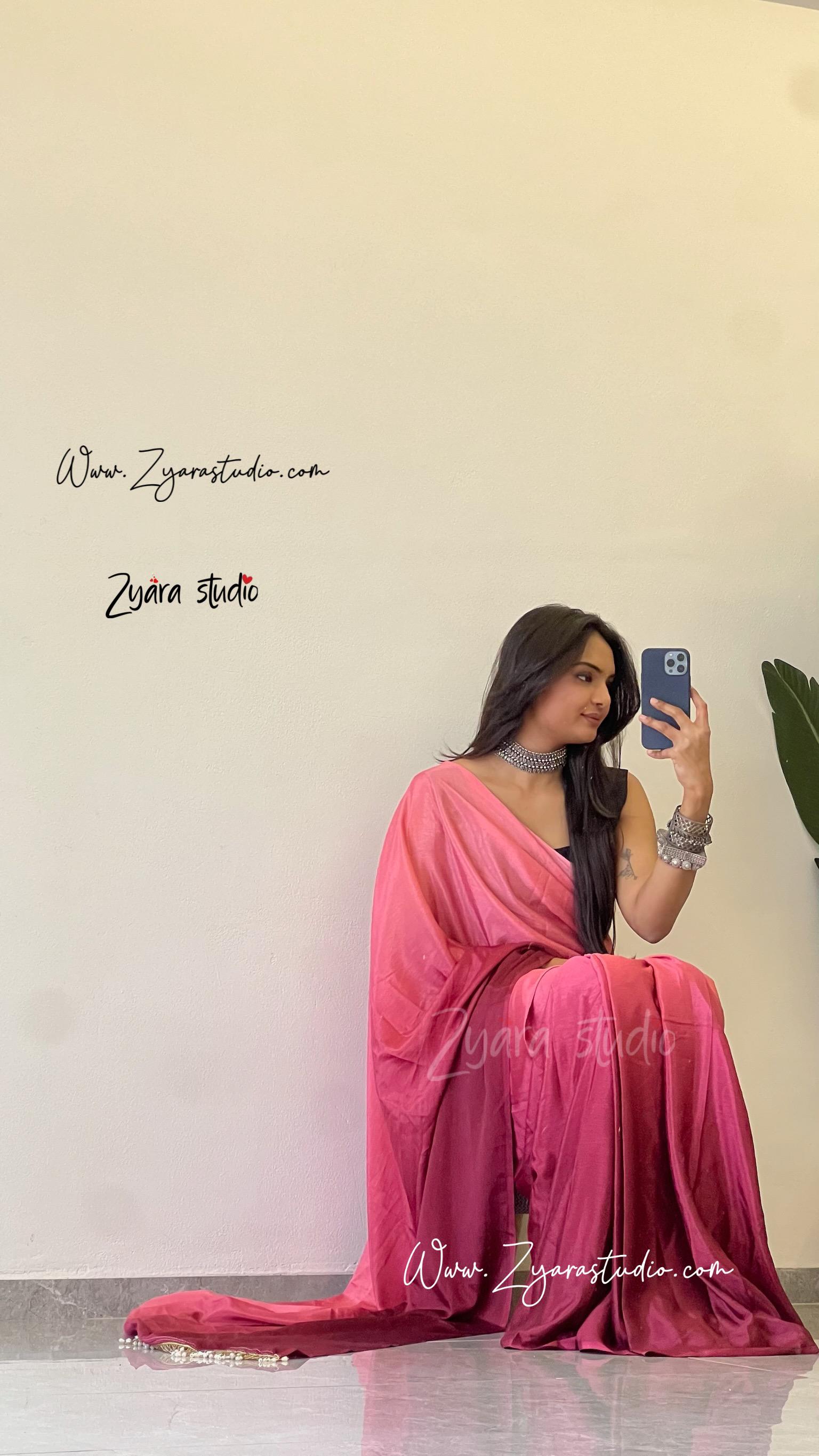 Tassels peach : 1 Min Ready to wear Ombre Georgette Silk Saree with Unstitched Blouse