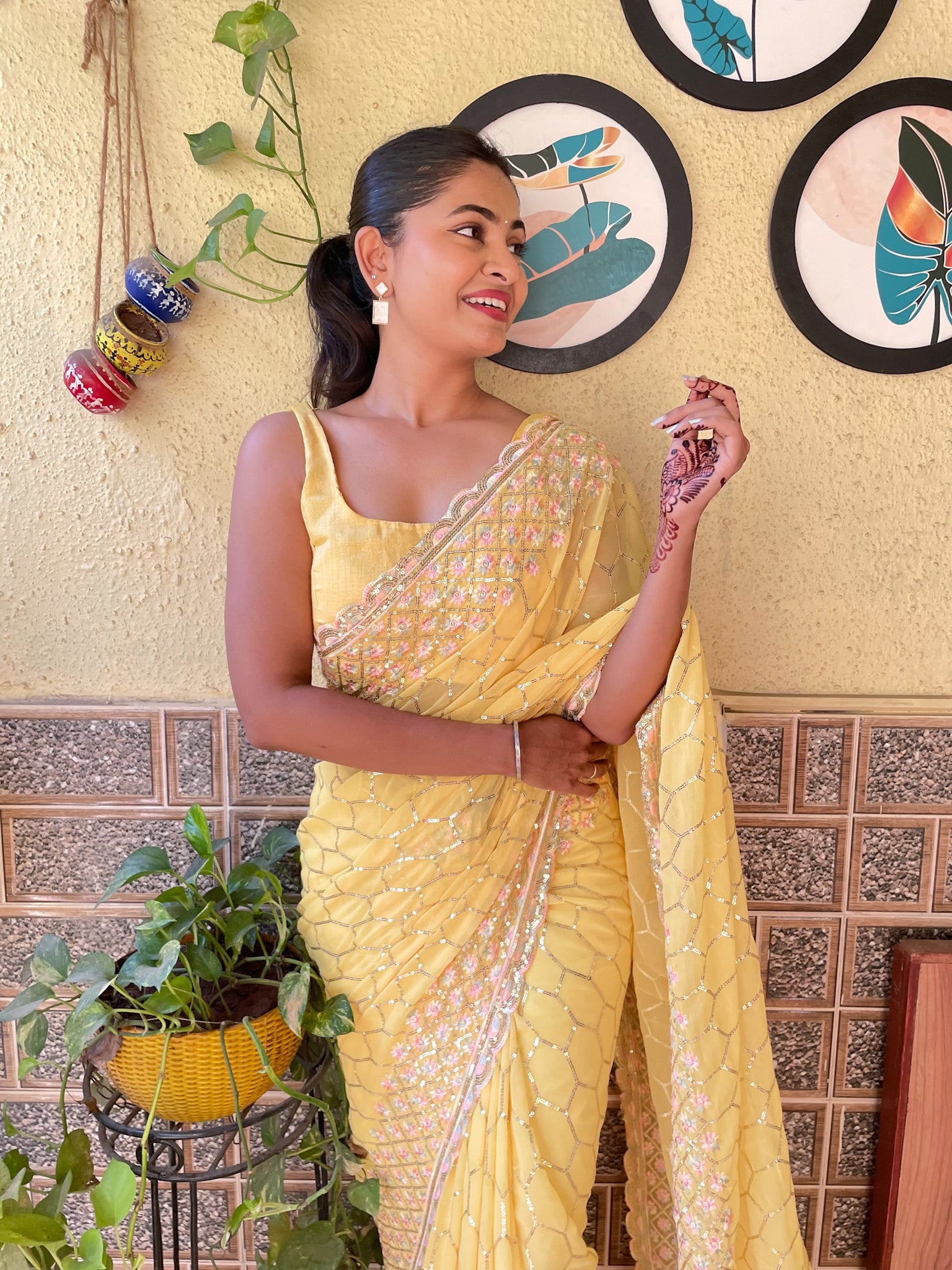 Jwala Yellow - Most Beautiful Saree in Georgette with Sequence Embroidery Work