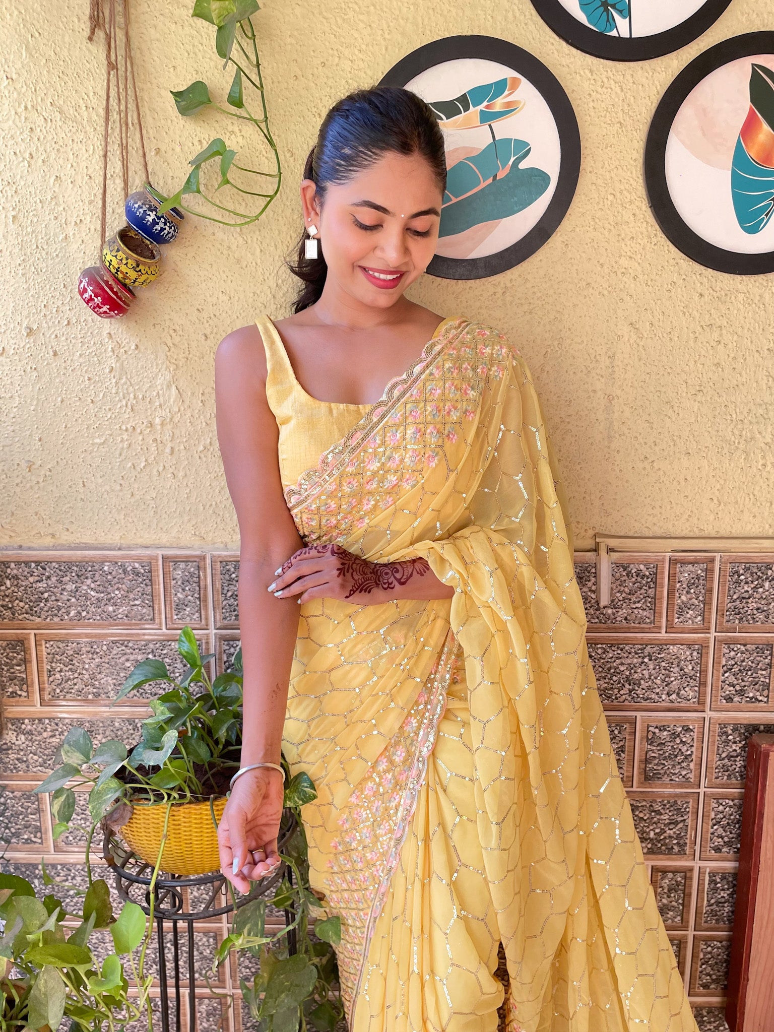 Jwala Yellow - Most Beautiful Saree in Georgette with Sequence Embroidery Work