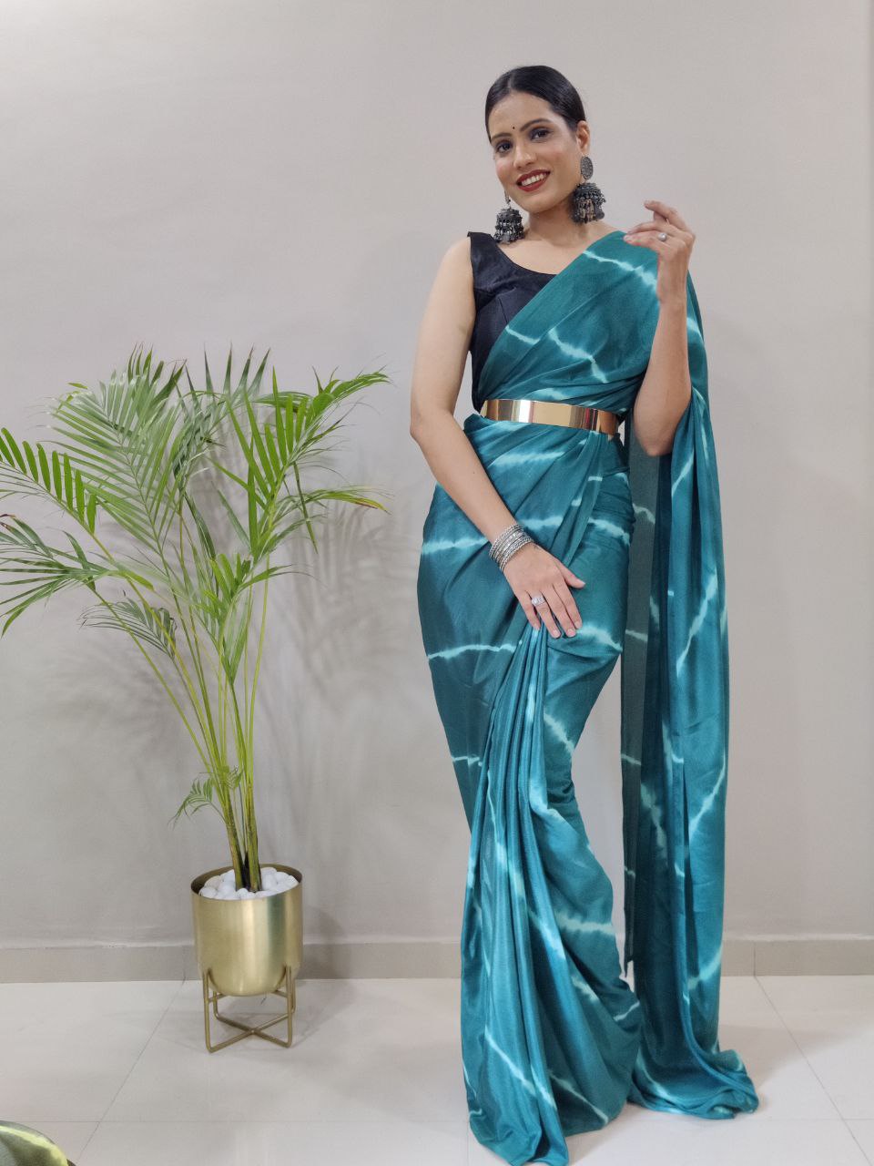 1-min ready to wear chinon leriya design saree with unstitch blouse. LERIYA RAMA