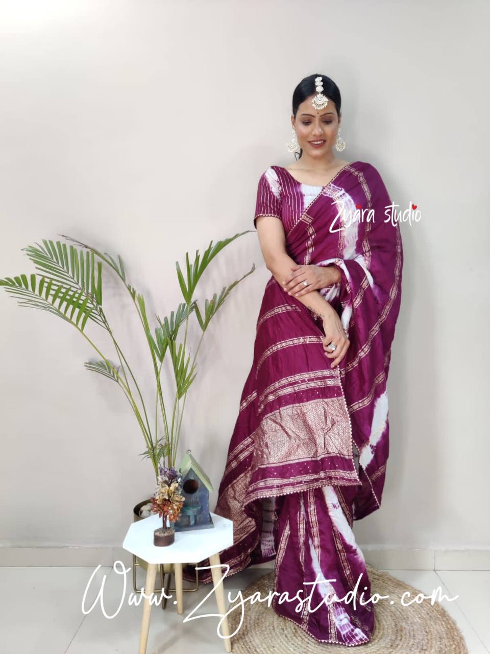 1-min ready to wear nylon viscose chanderi silk saree with unstitch blouse.  TY JQ WINE