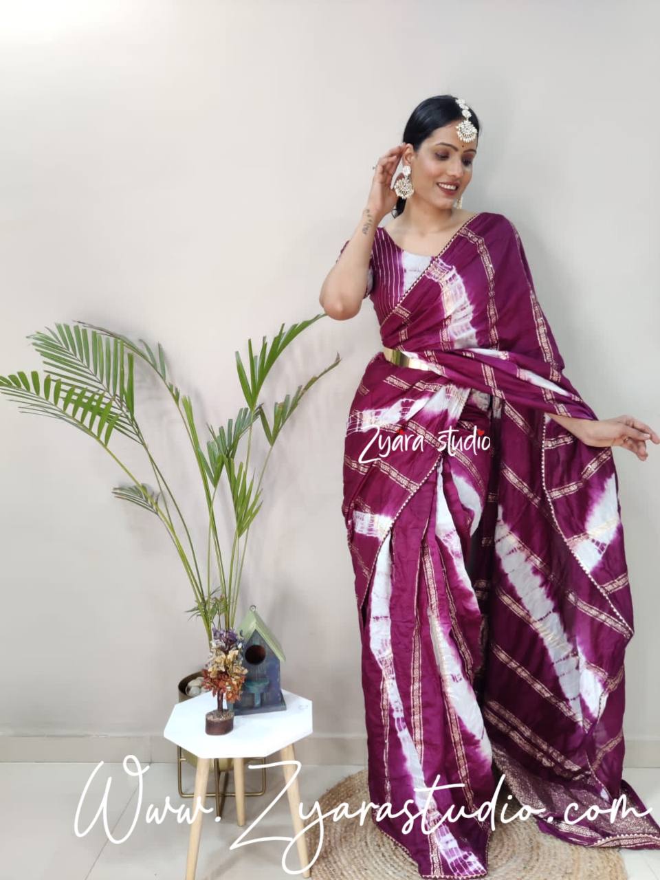 1-min ready to wear nylon viscose chanderi silk saree with unstitch blouse.  TY JQ WINE