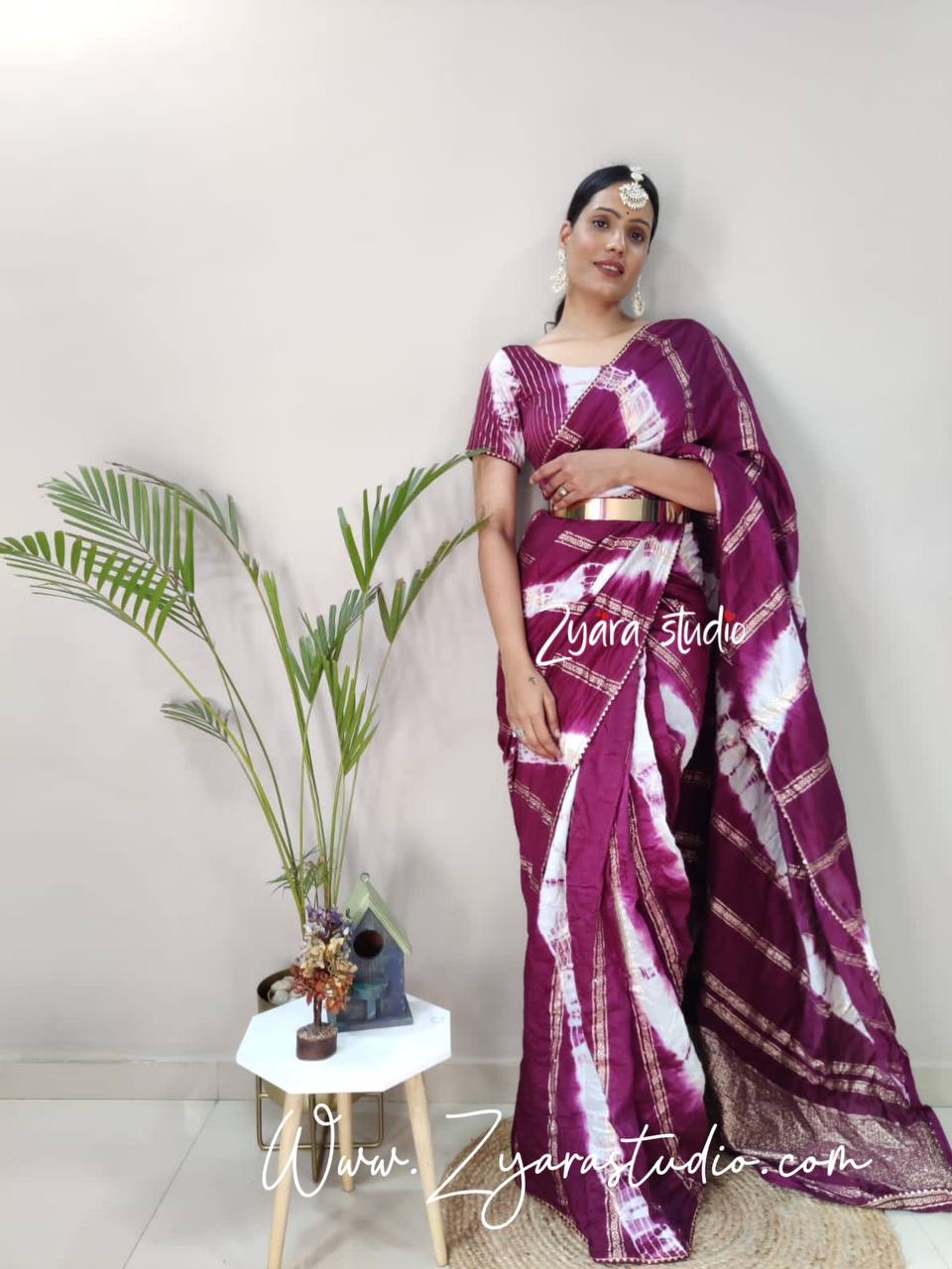 1-min ready to wear nylon viscose chanderi silk saree with unstitch blouse.  TY JQ WINE