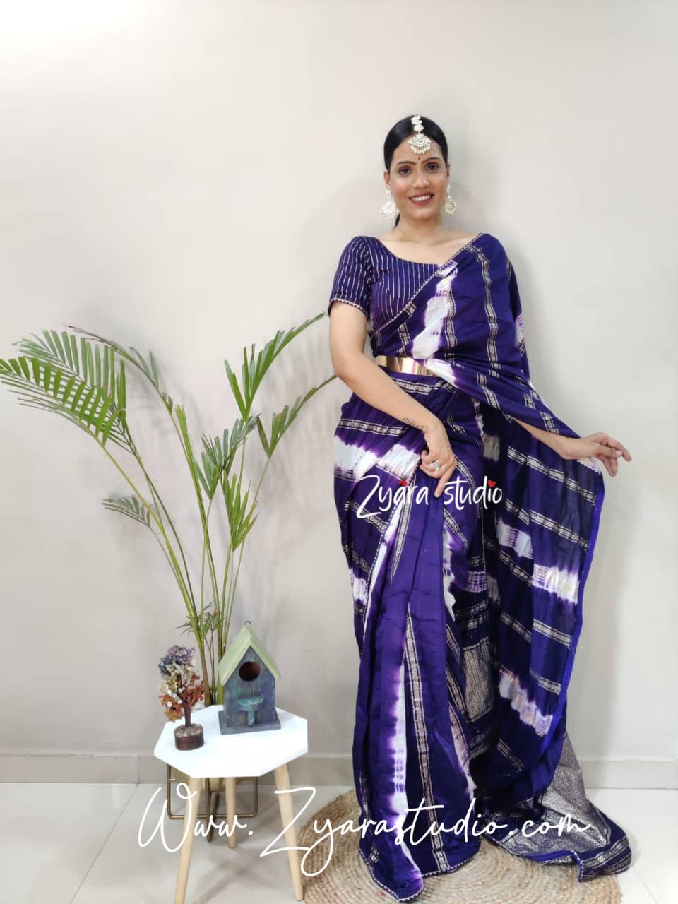 1-min ready to wear nylon viscose chanderi silk saree with unstitch blouse.  TY JQ BLUE