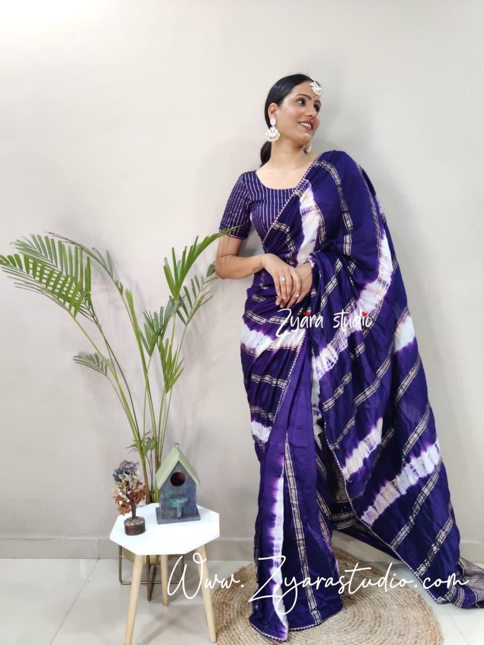 1-min ready to wear nylon viscose chanderi silk saree with unstitch blouse.  TY JQ BLUE