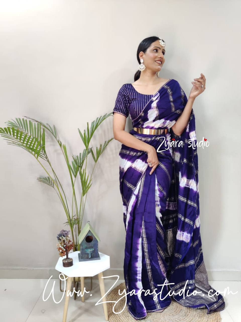 1-min ready to wear nylon viscose chanderi silk saree with unstitch blouse.  TY JQ BLUE